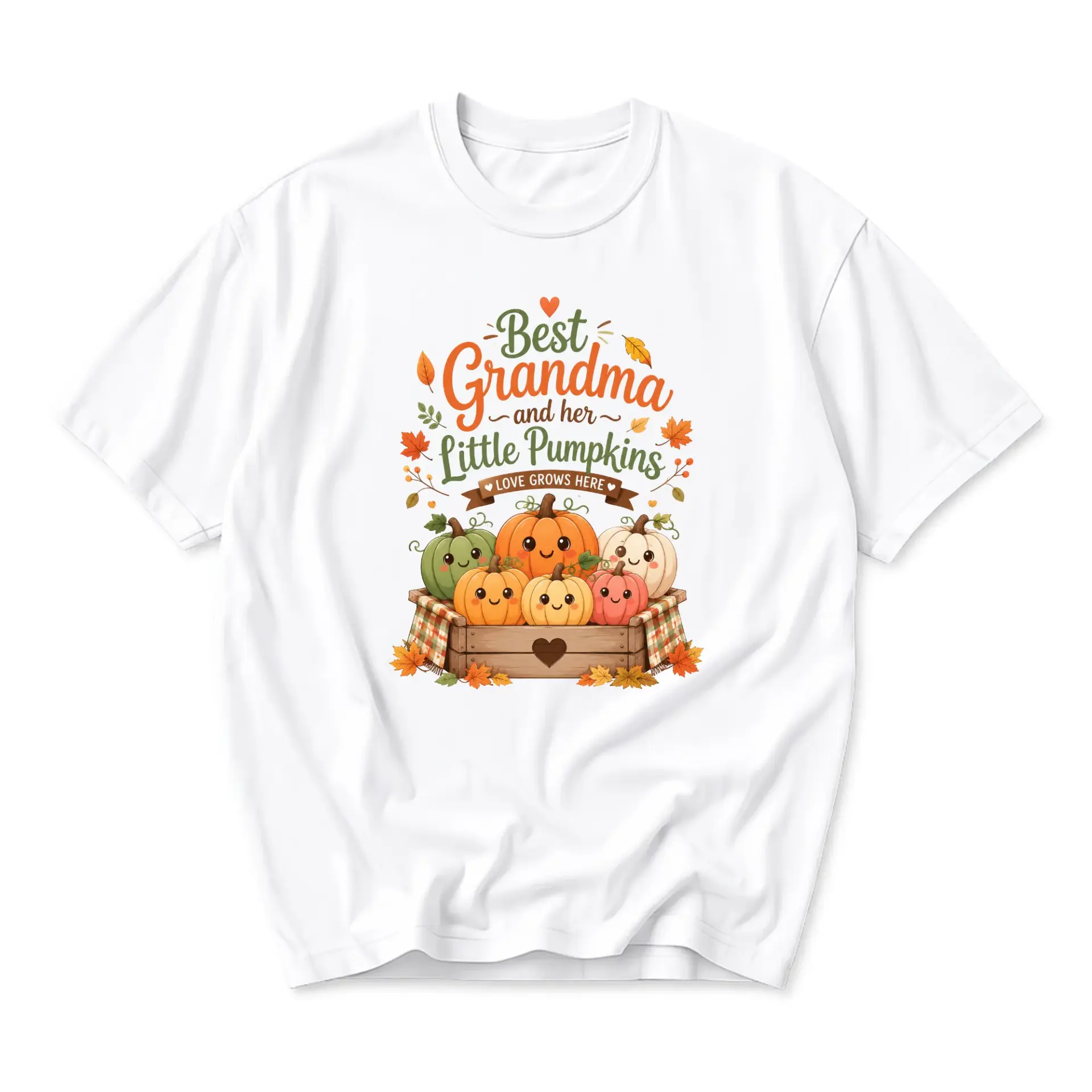 Graphic Tee Best Grandma and Her Little Pumpkins Autumn Theme Unisex Casual Crew Neck Comfortable Cotton Shirt