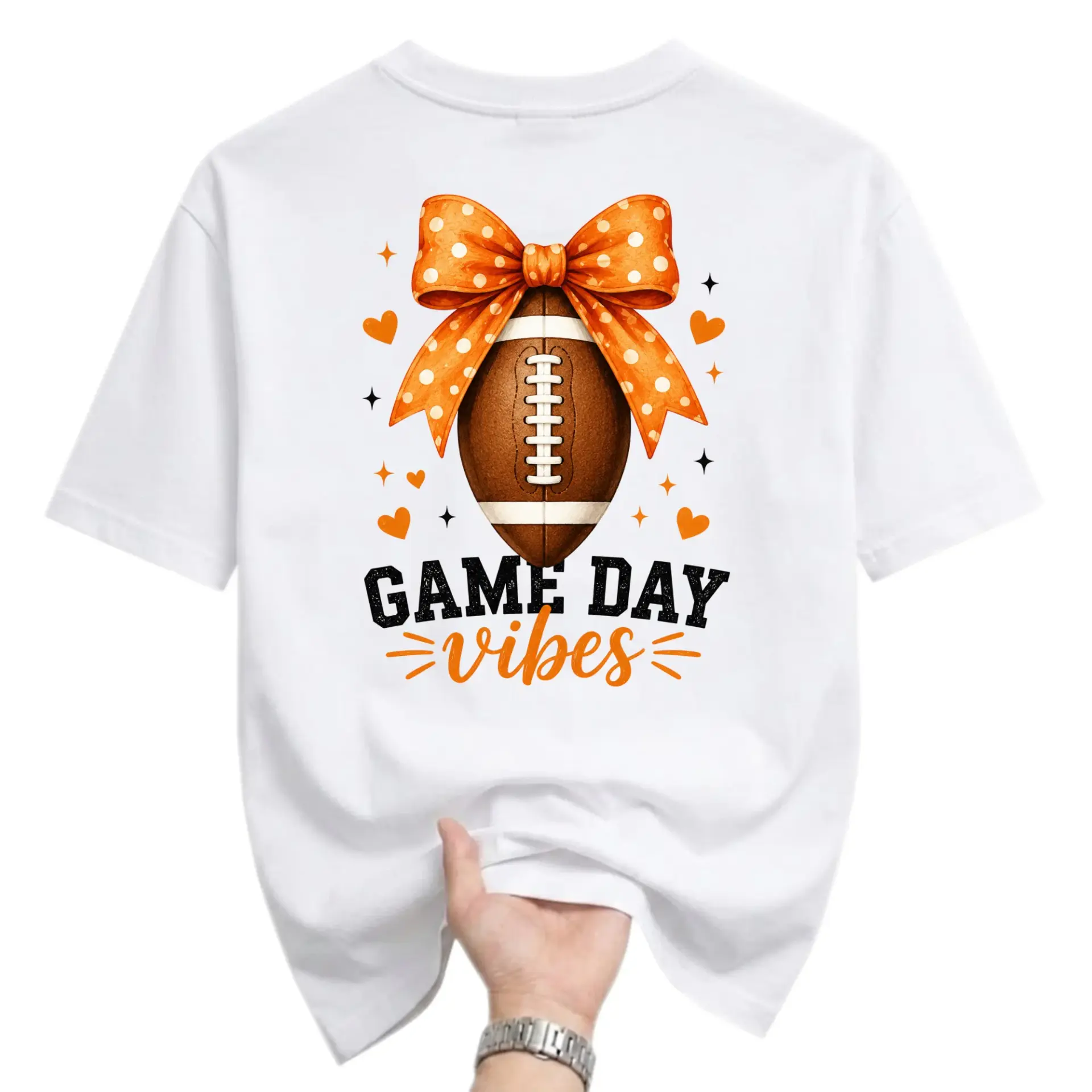 Graphic Tee Game Day Vibes Football Bow Print Unisex Shirt Casual Sporty Short Sleeve Apparel for Everyday Comfort