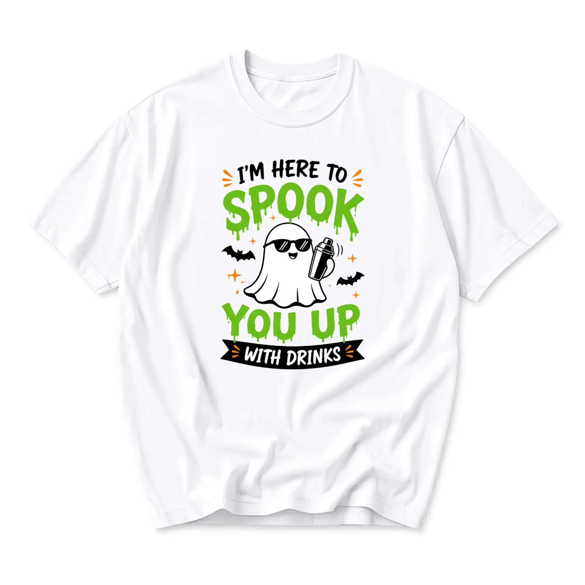 Graphic Tee Funny Spooky Ghost Cocktail Unisex Shirt Casual Cotton Blend Crew Neck Halloween Party Themed Apparel Top