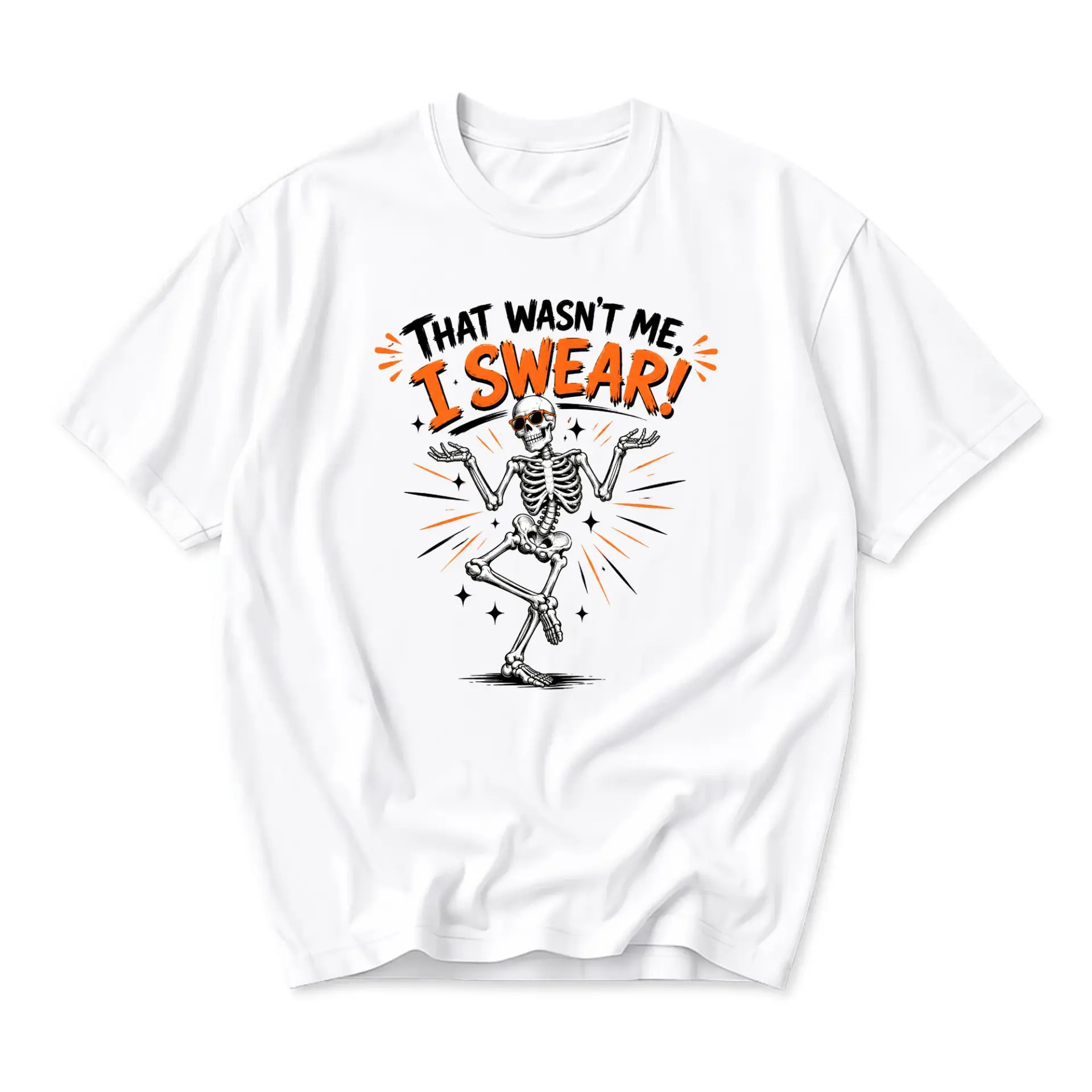 Funny Shirt That Wasn't Me I Swear Graphic Tee Casual Skeleton Humor Print Unisex Short Sleeve Cotton Crew Neck