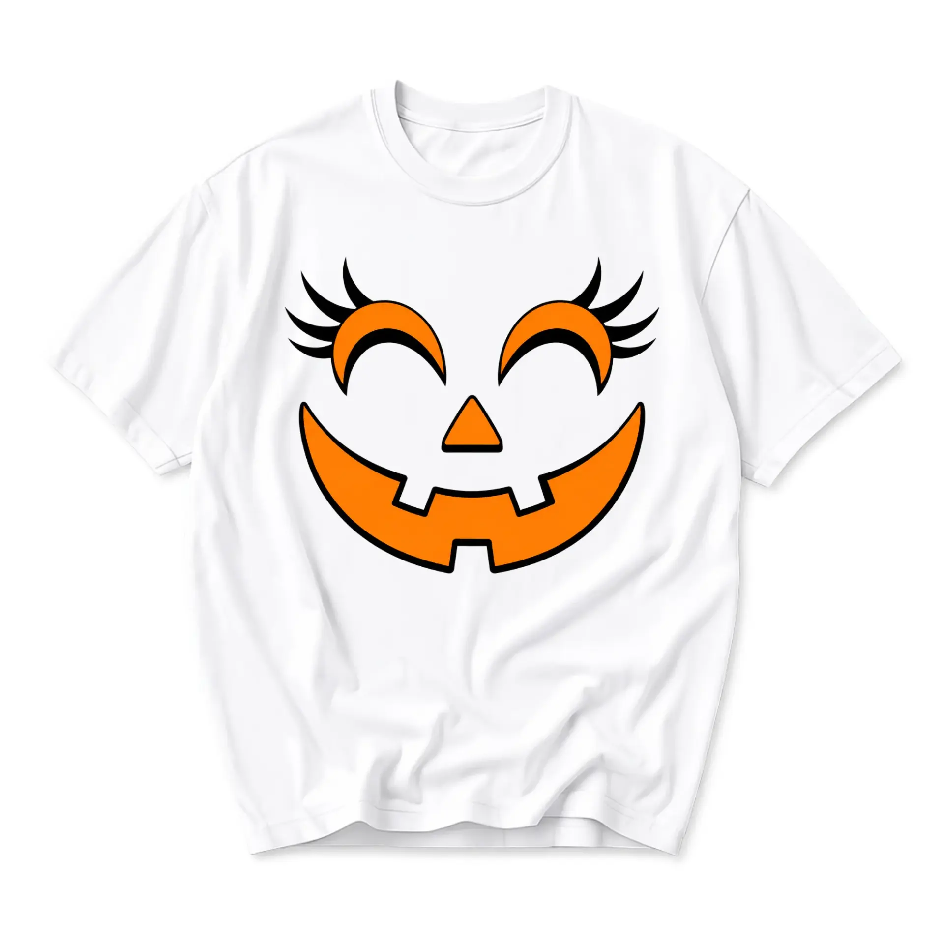 Graphic Tee Unisex Crew Neck T-Shirt Featuring a Happy Jack-O-Lantern Pumpkin Face Print for Seasonal Casual Wear