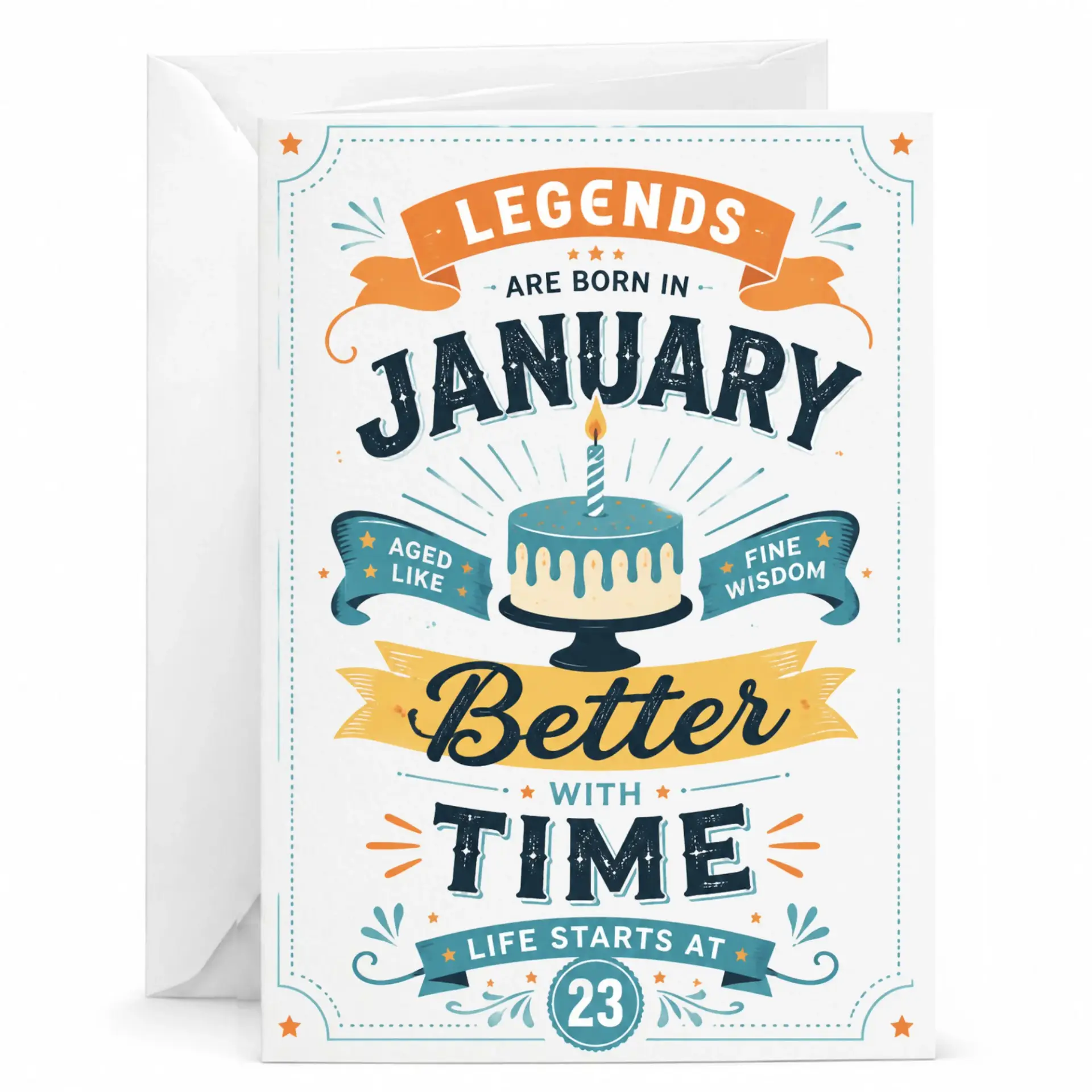 Birthday Card Legends Are Born in January Aged Like Fine Wisdom Better with Time Life Starts at 23 Greeting Card