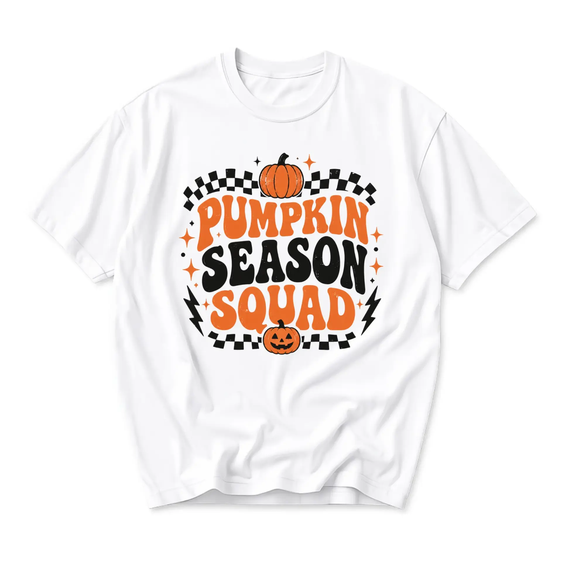 Graphic Tee Pumpkin Season Squad Shirt Retro Fall Autumn Halloween Festive Crew Neck Unisex Short Sleeve Graphic Shirt