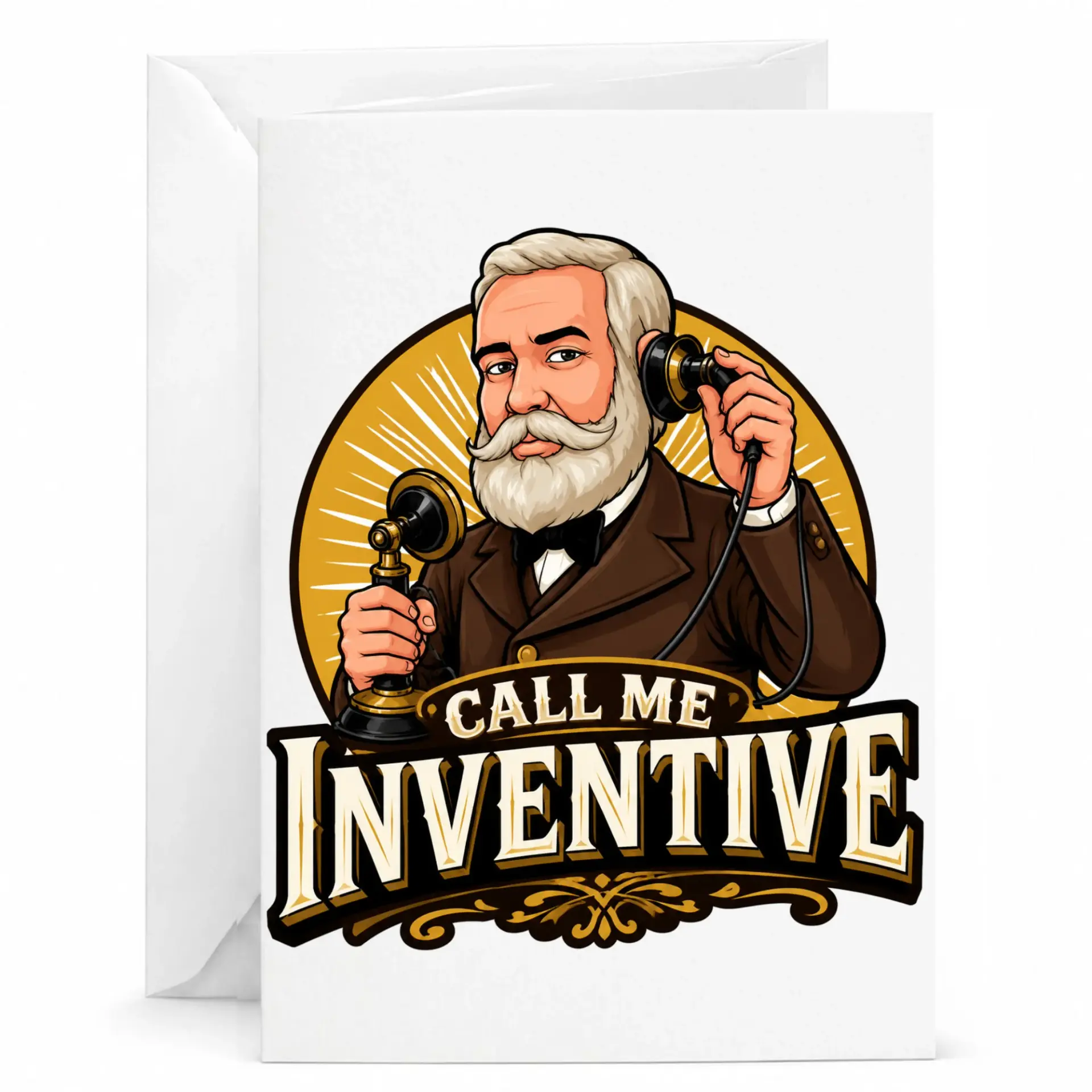 Funny Call Me Inventive Greeting Card with Vintage Telephone Illustration for Friends and Loved Ones