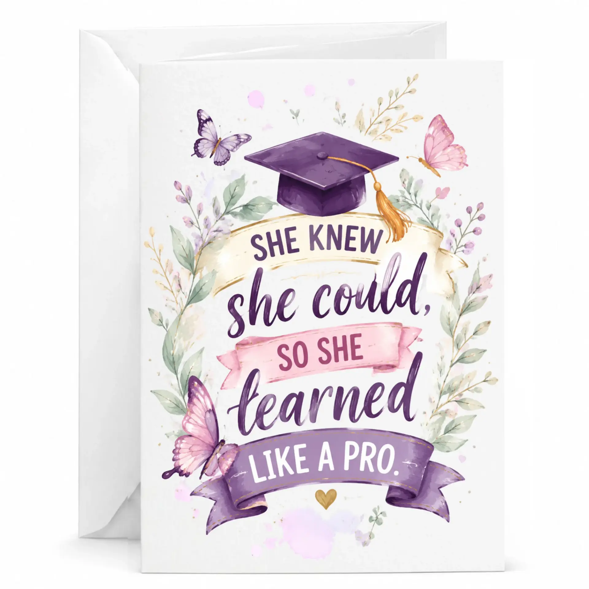 Graduation Greeting Card She Knew Could so Learned Like a Floral Butterfly Design Professional Note