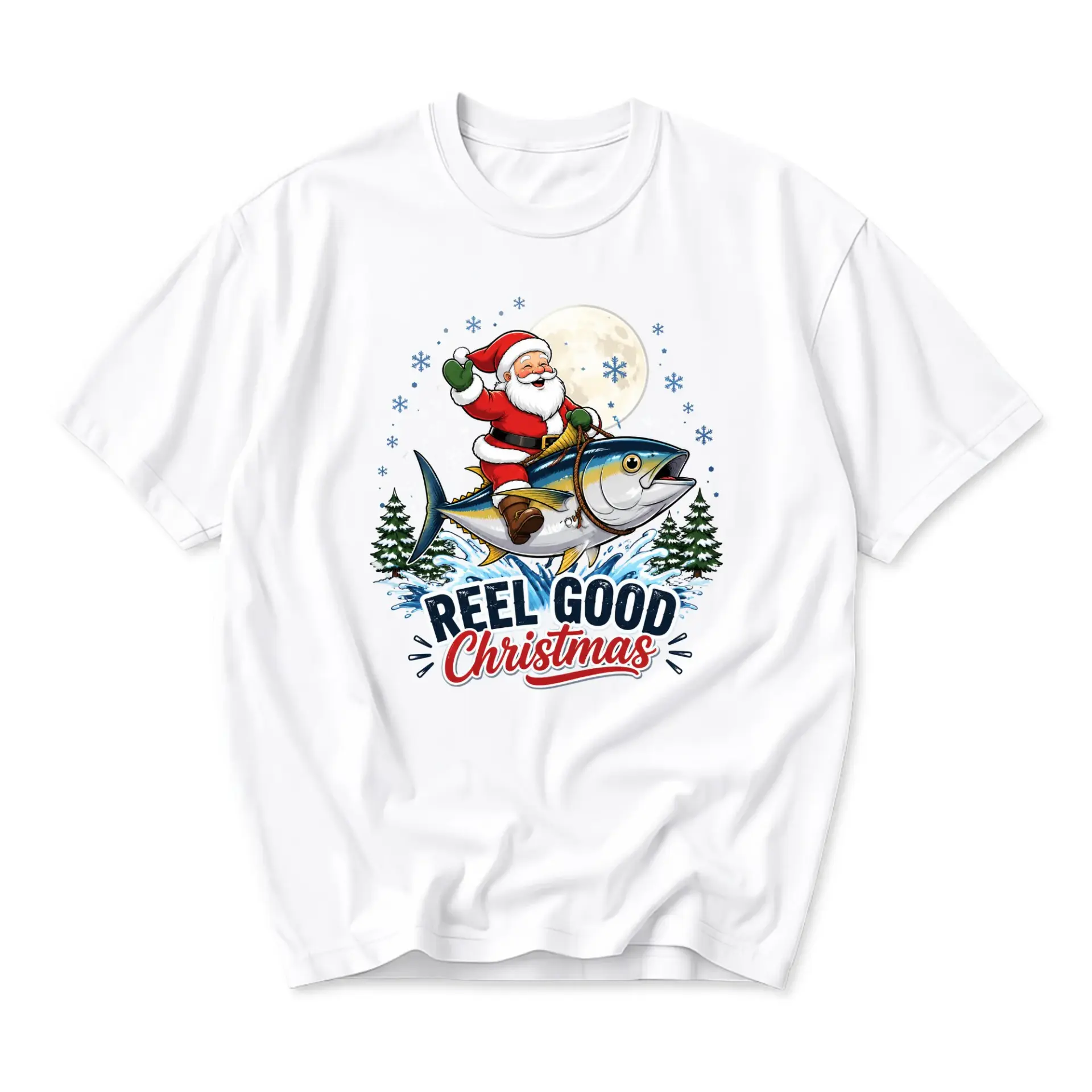 Graphic Tee Reel Good Christmas Fishing Santa Unisex Crew Neck Cotton Blend