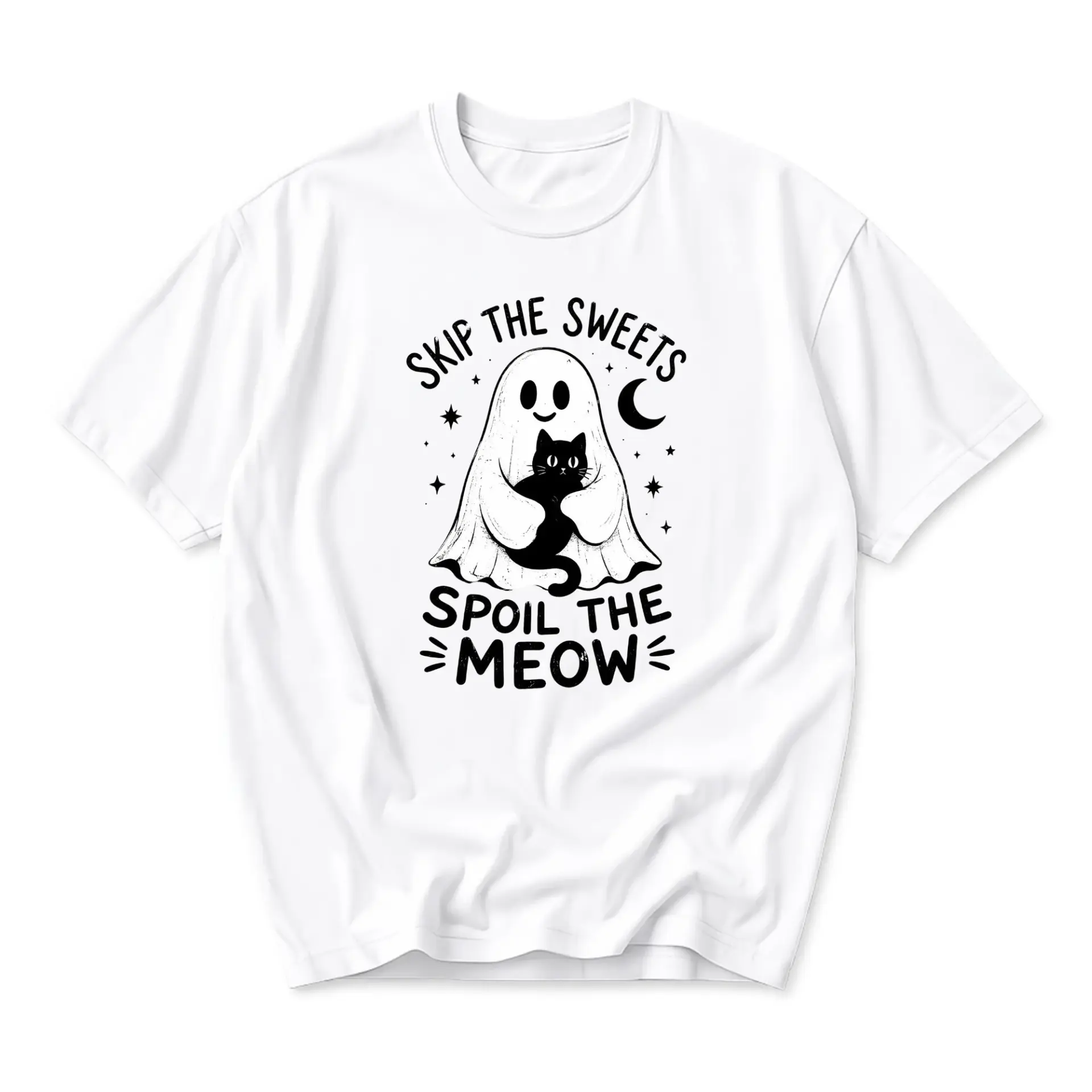 Funny Shirt Skip the Sweets Spoil the Meow Graphic Tee Unisex Crew Neck Casual Everyday Wear Soft Cotton Blend