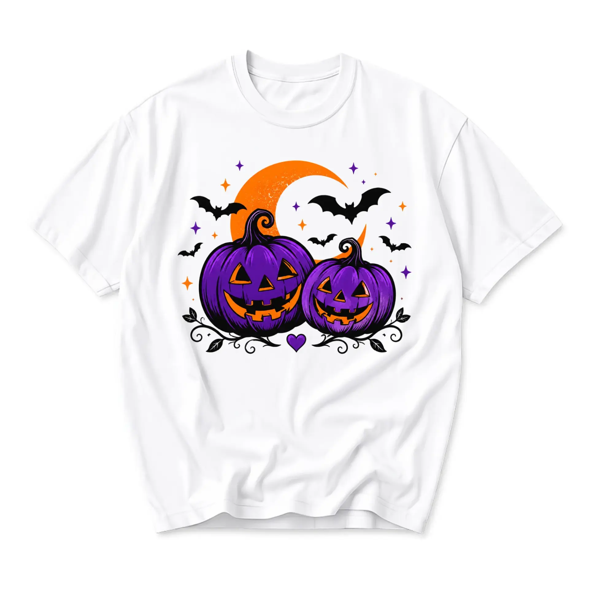 Graphic Tee Halloween Pumpkin Moon Unisex Shirt Soft Cotton Blend Casual Crew Neck Seasonal Fall Holiday Apparel