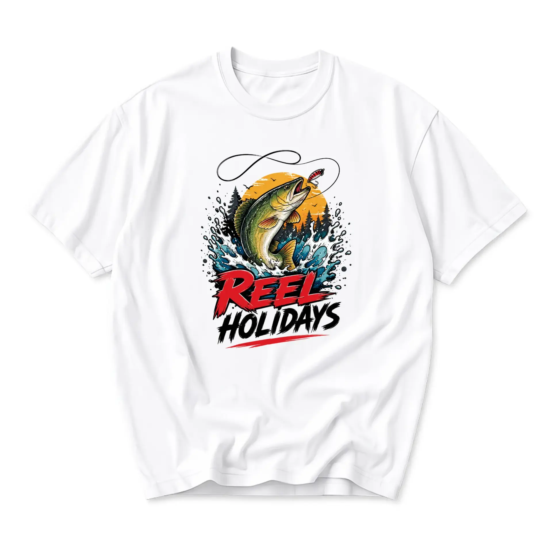 Graphic Tee Reel Holidays Fishing Design Unisex Crew Neck Short Sleeve