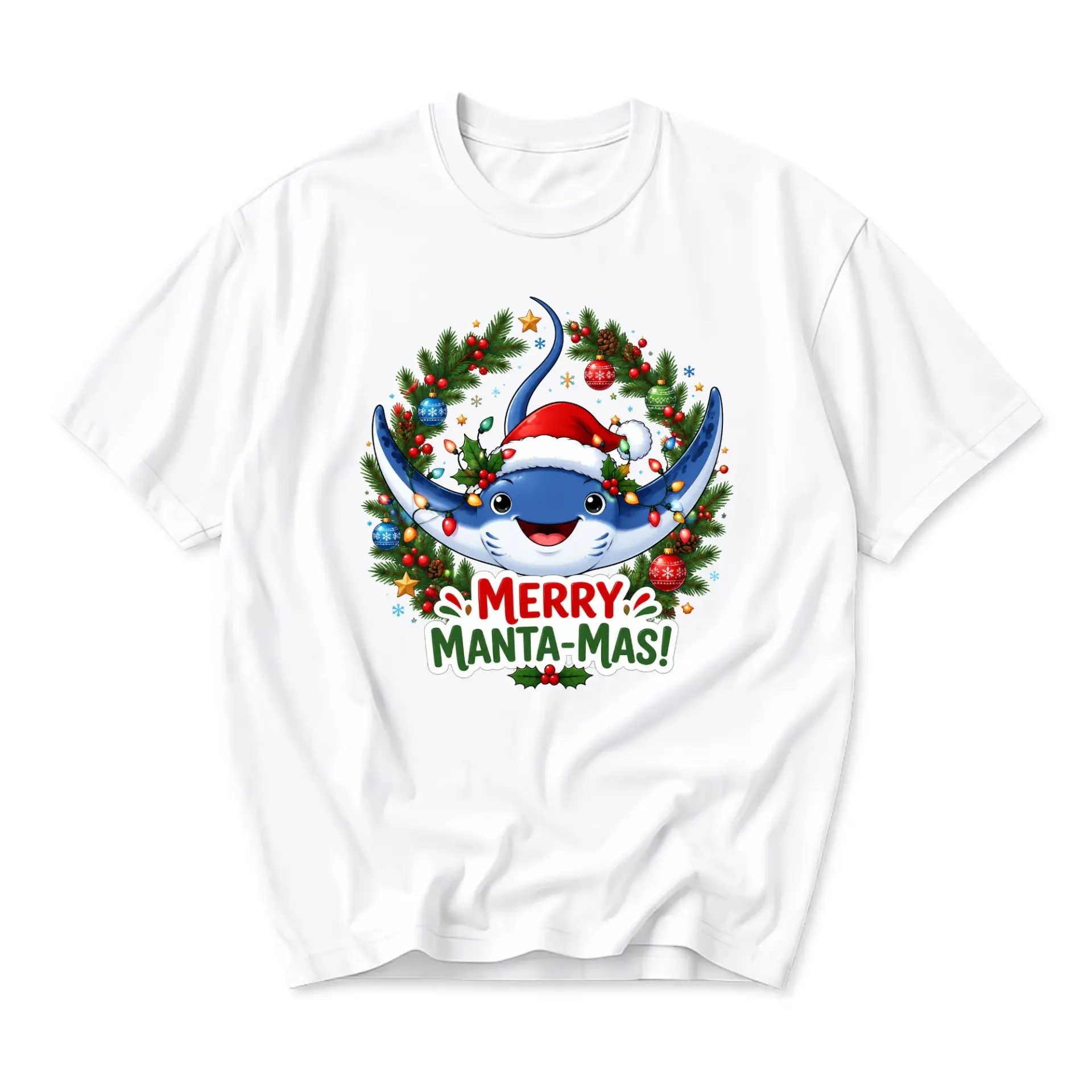 Funny Shirt Merry Manta-Mas Christmas Graphic Tee Cute Sea Ray Holiday Apparel for Casual Wear and Seasonal Celebration