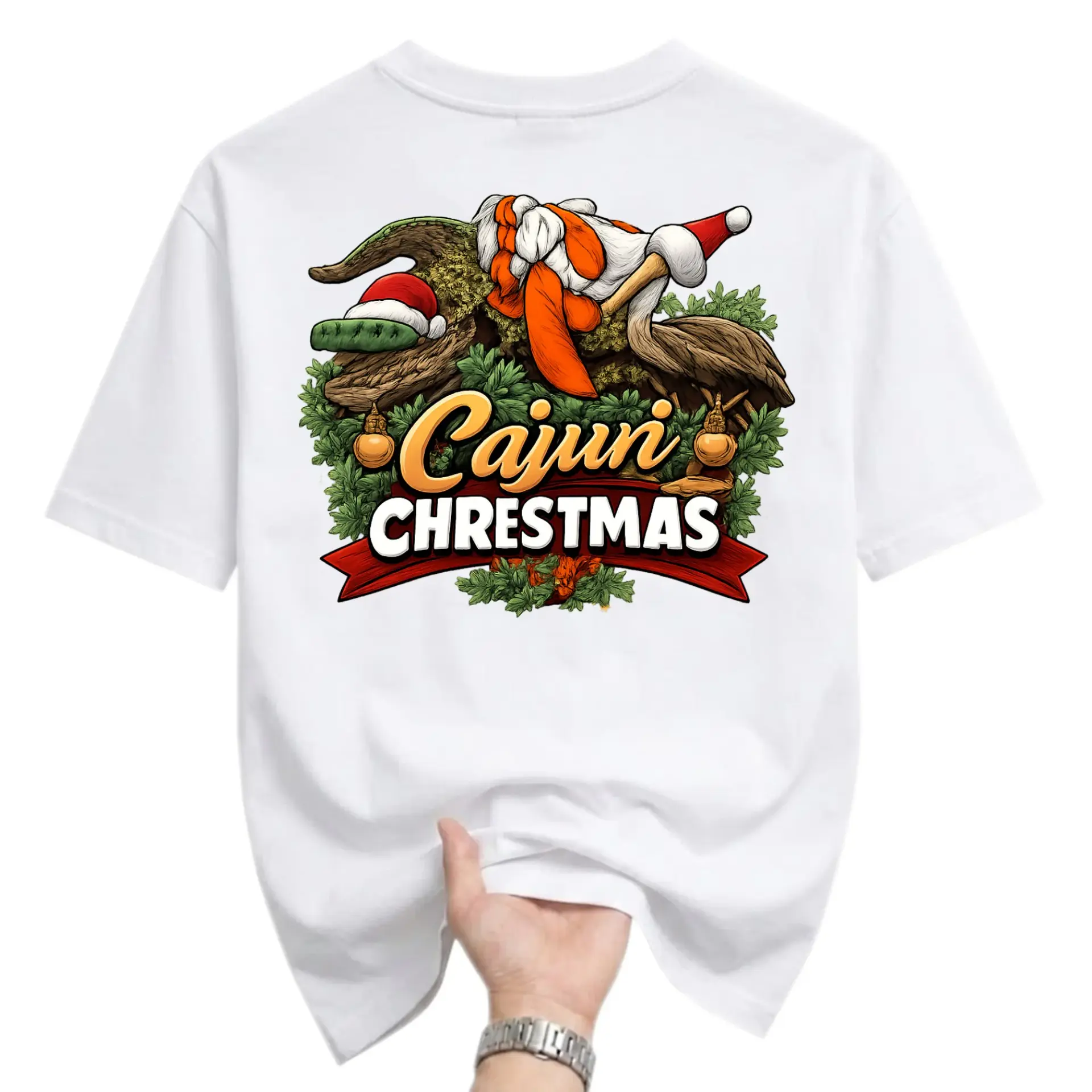 Graphic Tee Cajun Christmas Holiday Themed Shirt Featuring Southern Festive