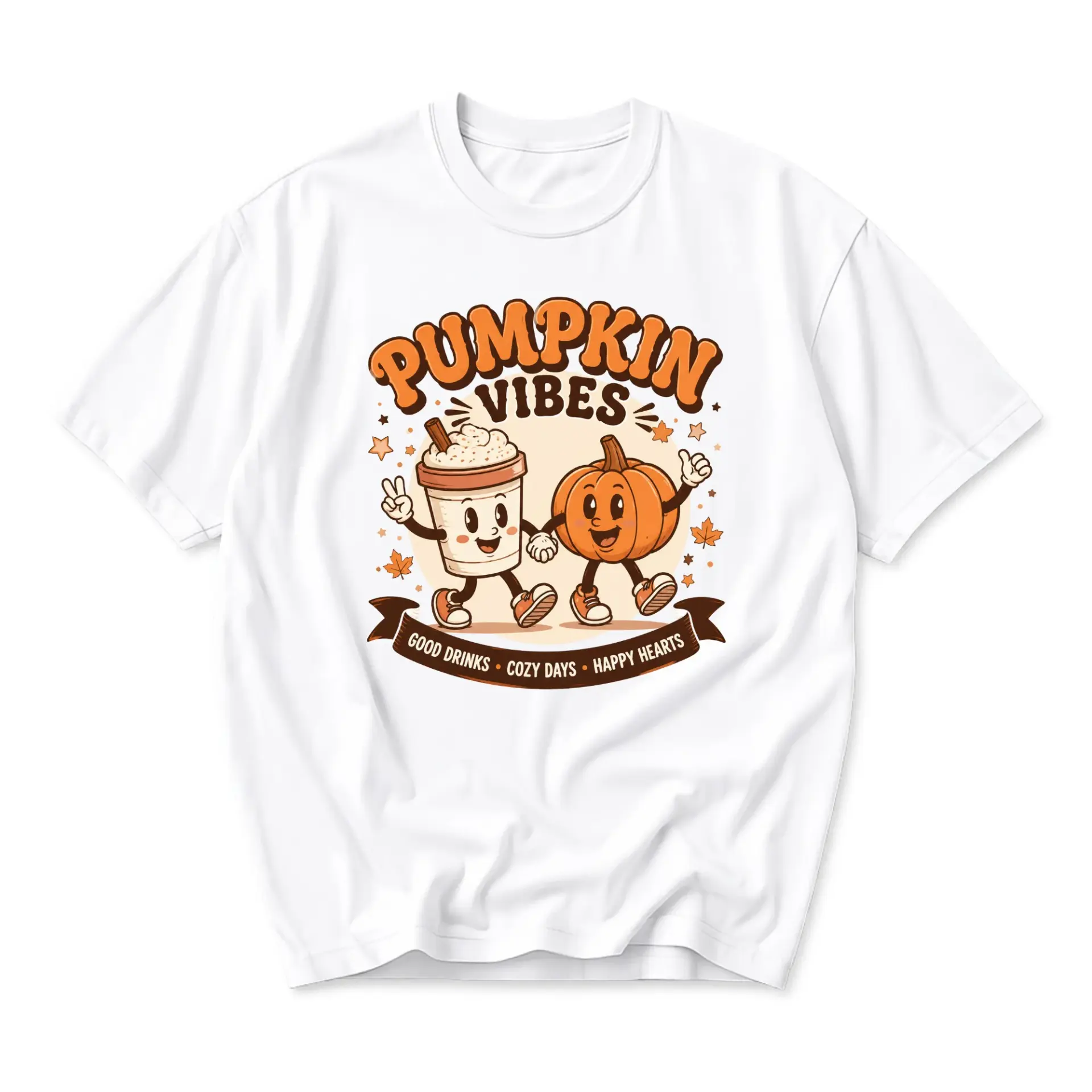 Funny Shirt Pumpkin Vibes Retro Graphic Tee Seasonal Fall Unisex Cotton Blend Casual Crew Neck Soft Everyday Top