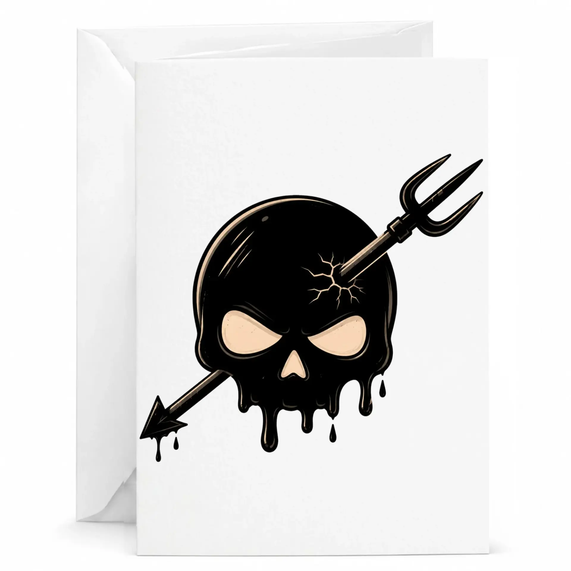 Greeting Card with Dark Melting Skull and Illustration Unique Artistic Stationery for Personal Notes