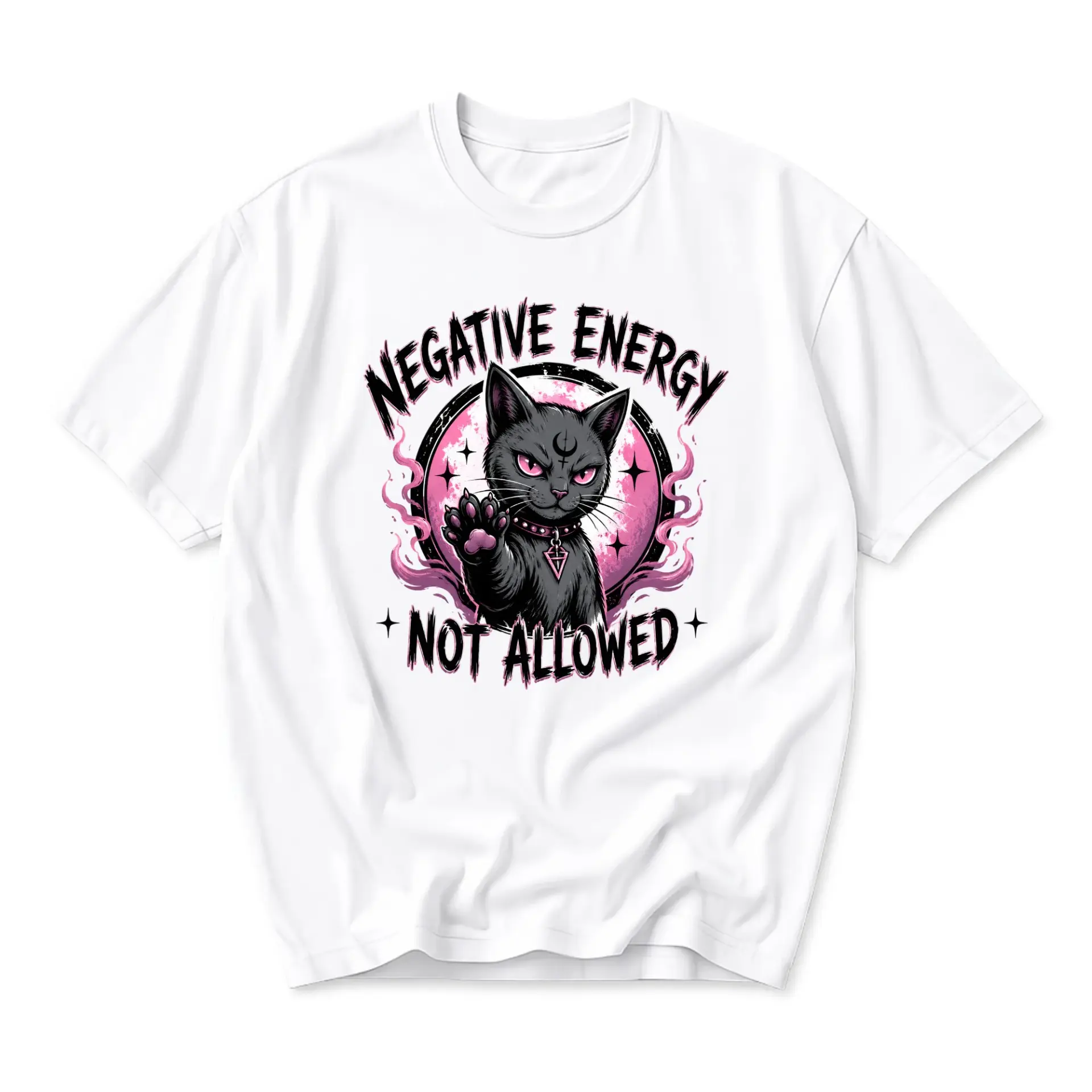 Graphic Tee Negative Energy Not Allowed Cat Shirt Unisex Crew Neck Short Sleeve Casual Cotton Blend Apparel