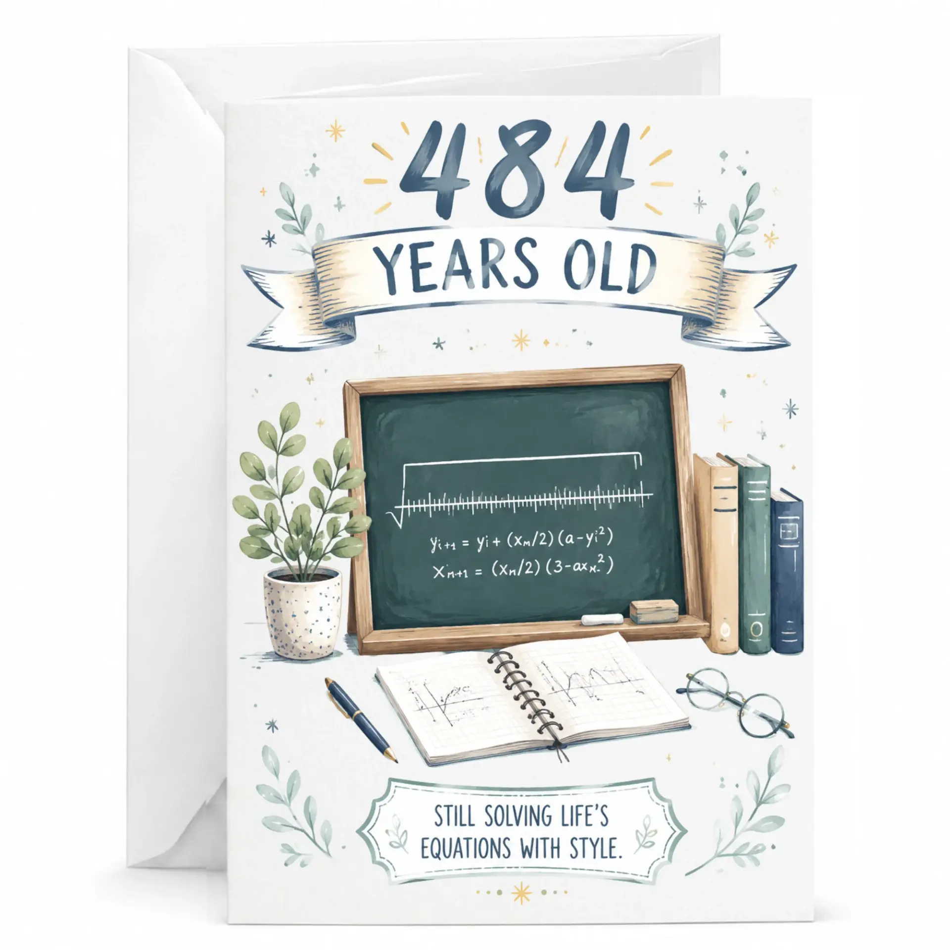 Funny Birthday Card 484 Years Old Mathematician Humor Greeting Card with Envelope for Academic Enthusiast and Intellectual
