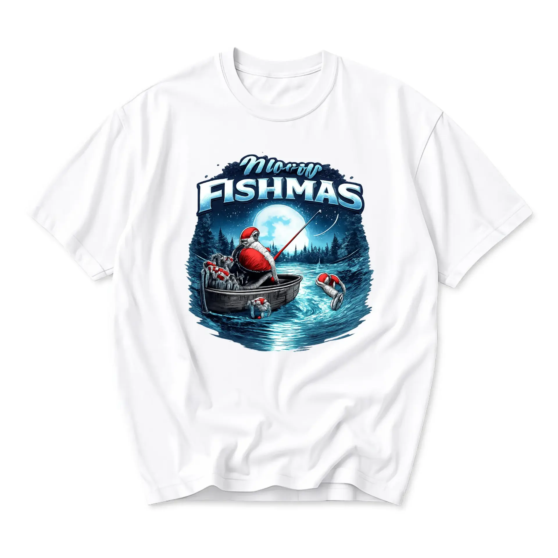Funny Shirt Merry Fishmas Santa Fishing Graphic Tee Holiday Seasonal