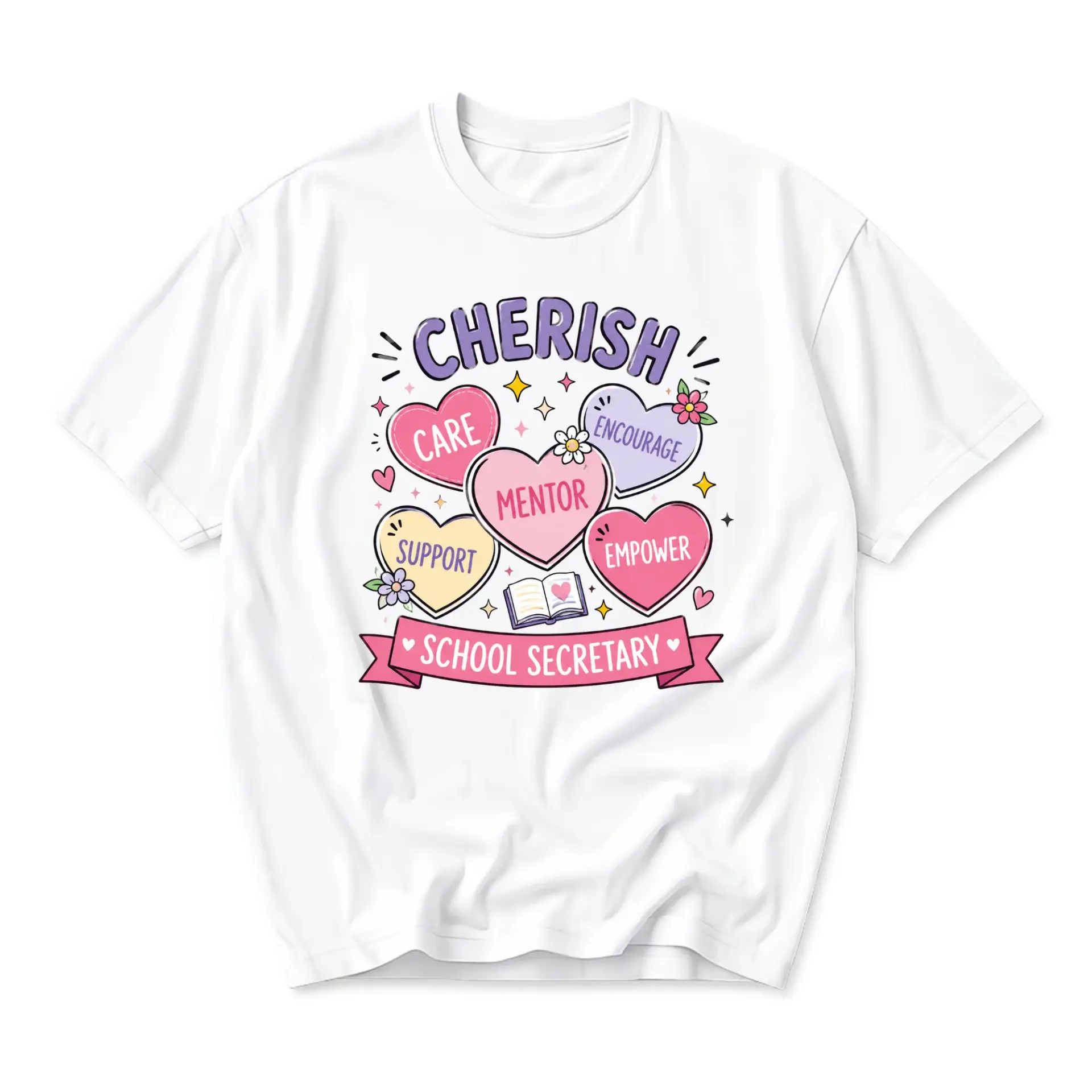 Graphic Tee School Secretary Cherish Mentor Support Empower Apparel Cute Heart Illustration Unisex Crew Neck Shirt