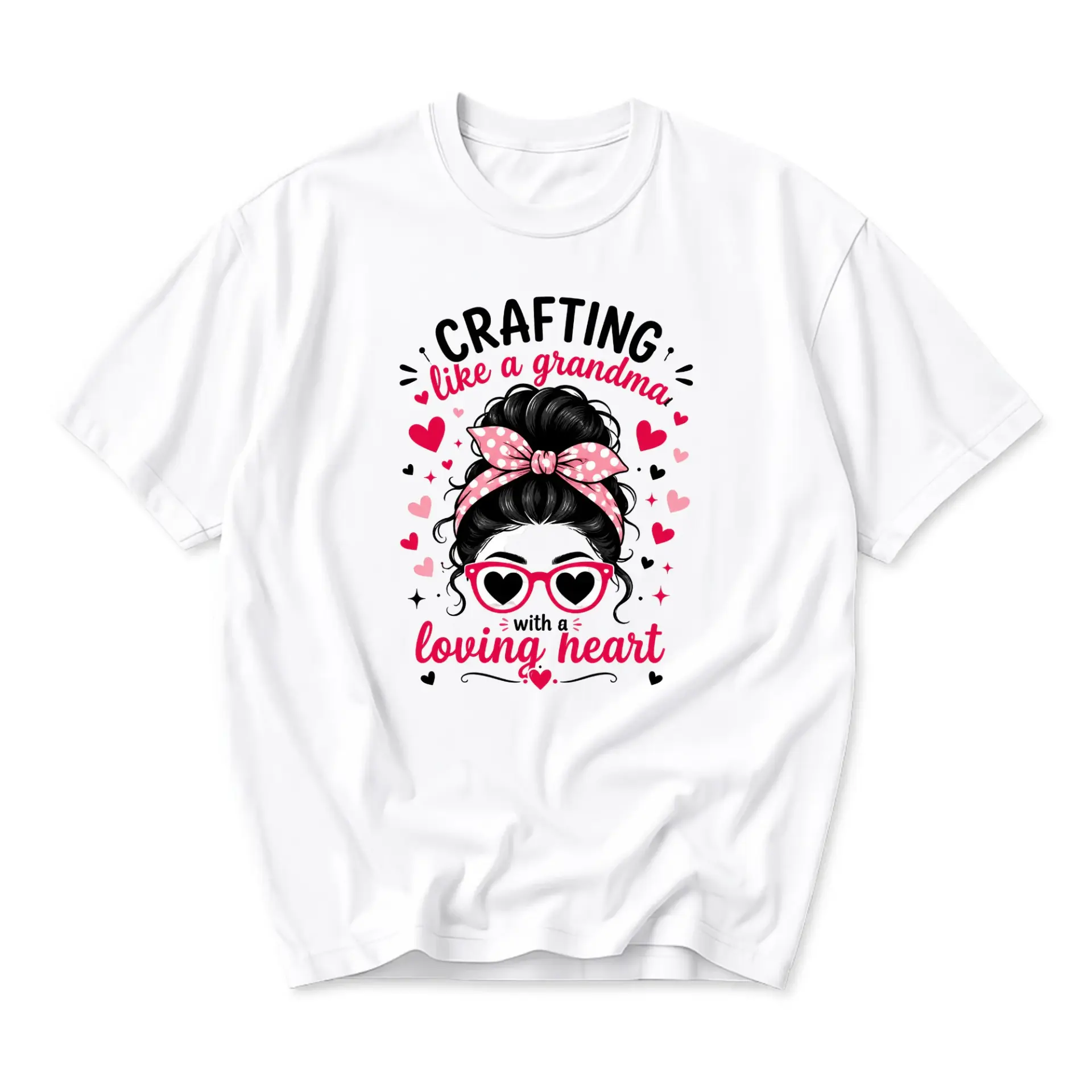Graphic Tee Crafting Like a Grandma with a Loving Heart Shirt Casual Cotton Crew Neck Short Sleeve Print Top