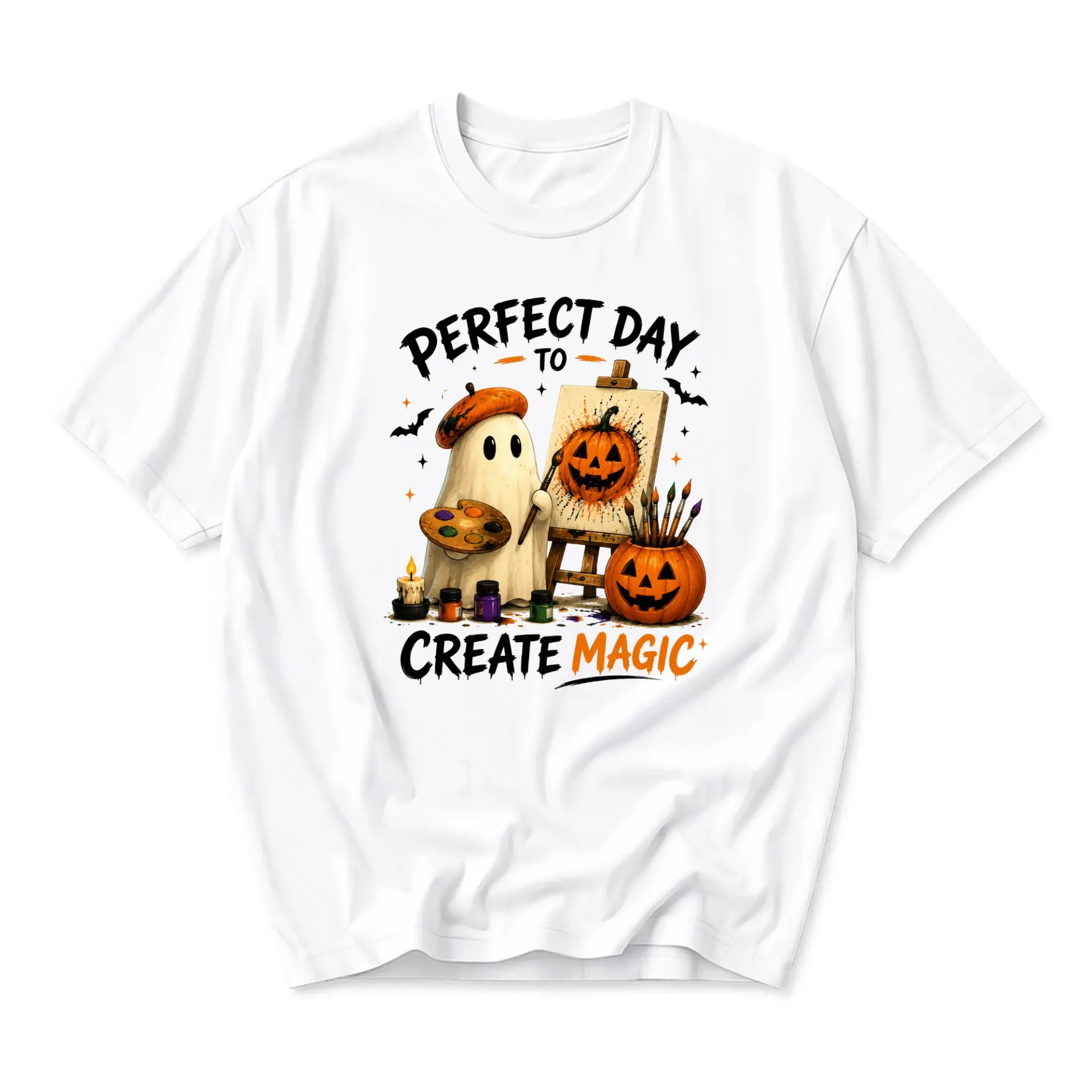 Funny Shirt Perfect Day to Create Magic Ghost Artist Graphic Tee Unisex Casual Fall Apparel for Art Lovers
