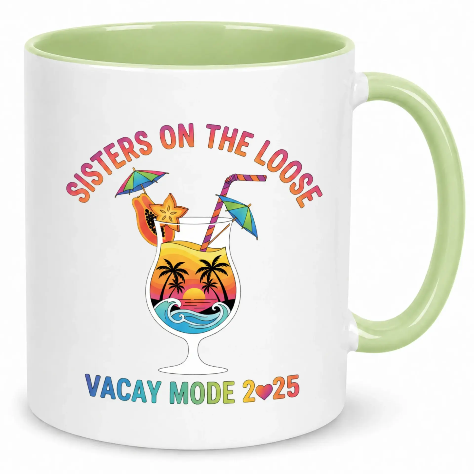 Funny on the Loose Vacay 2025 Tropical Cocktail Ceramic Coffee Mug Travel Vacation Theme