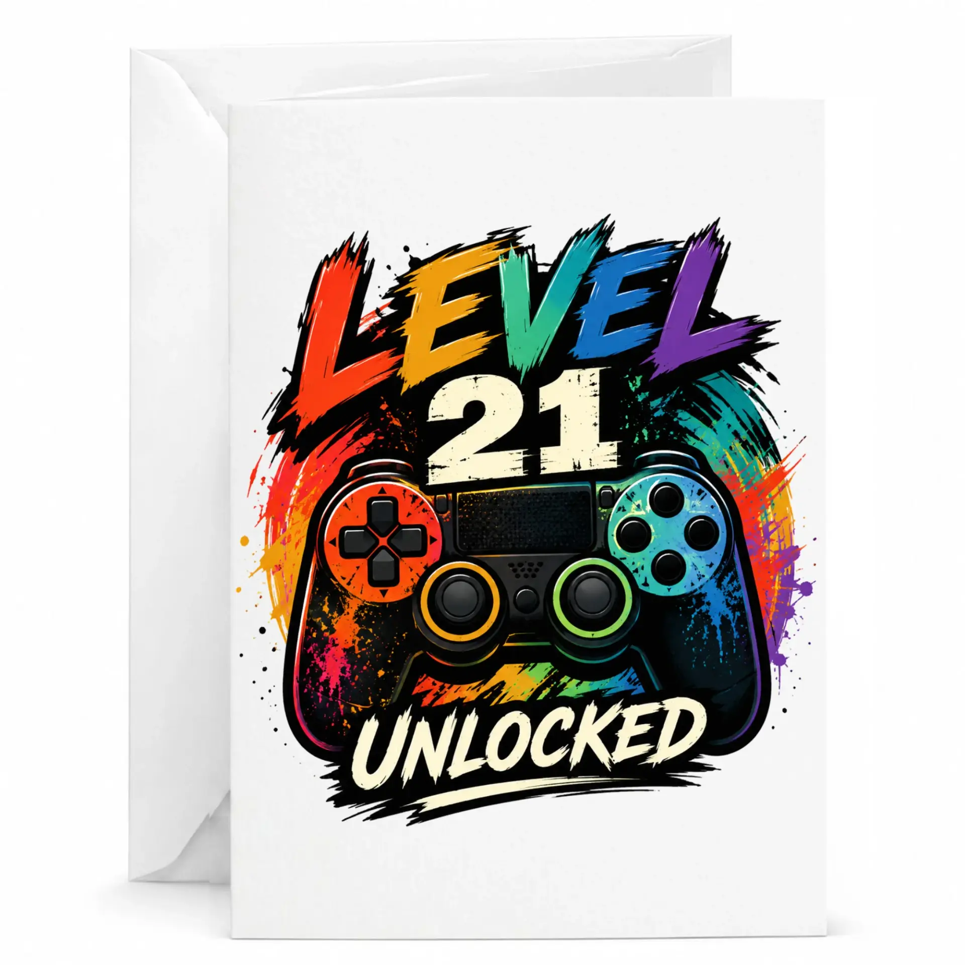 Birthday Card Level 21 Unlocked Video Game Controller Greeting Card for Gamer Milestone Celebration