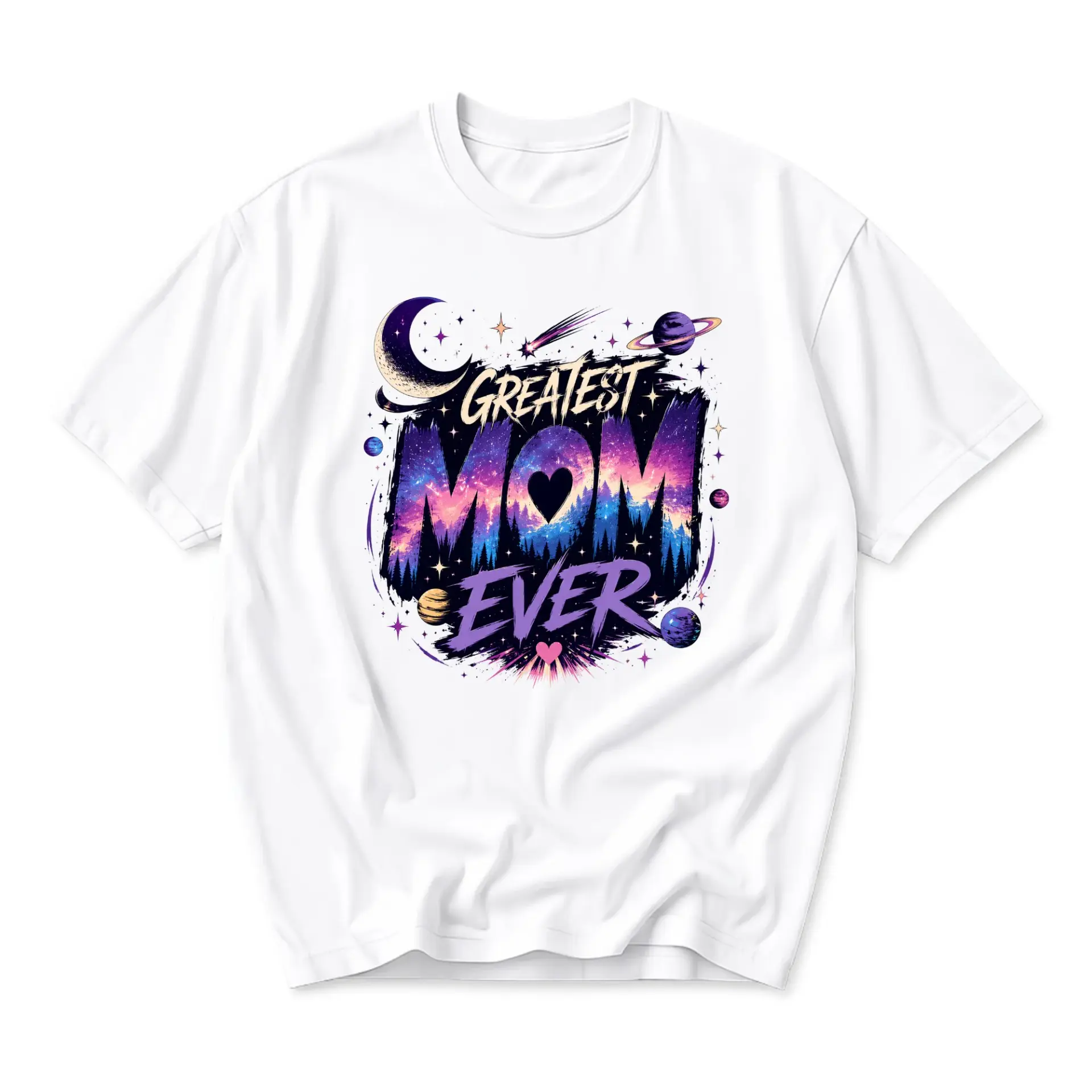 Graphic Tee Greatest Mom Ever Space Theme Unisex Cotton Crew Neck Casual Shirt Comfortable Everyday Apparel Top