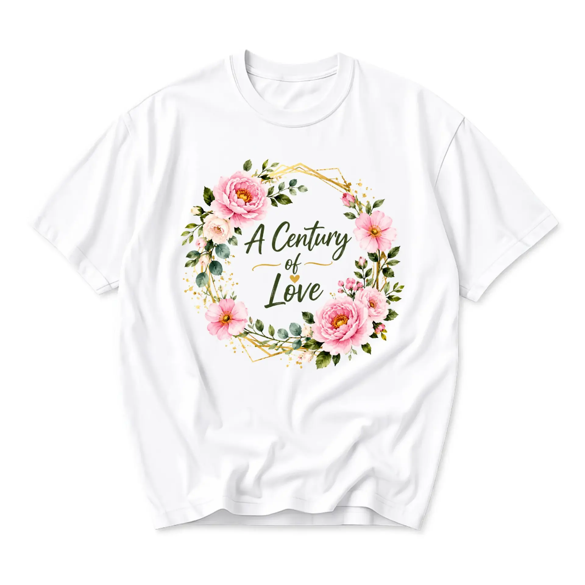 T-shirt a Century of Love Graphic Tee Floral Wreath Design Casual Unisex Crew Neck Short Sleeve Cotton Apparel