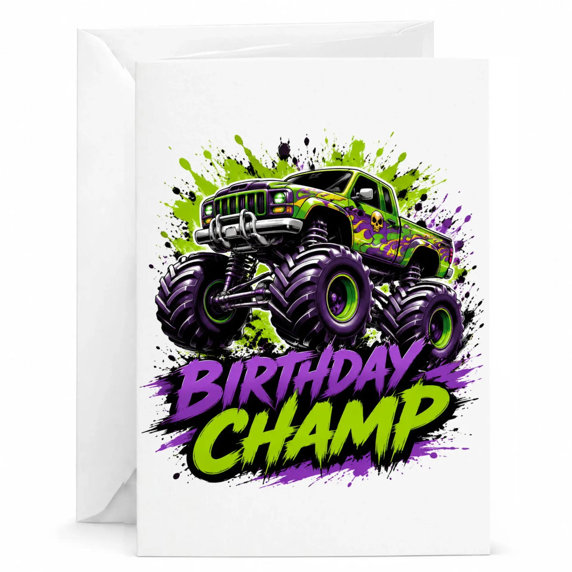 Birthday Card Monster Truck Design for Racing and Car Enthusiasts