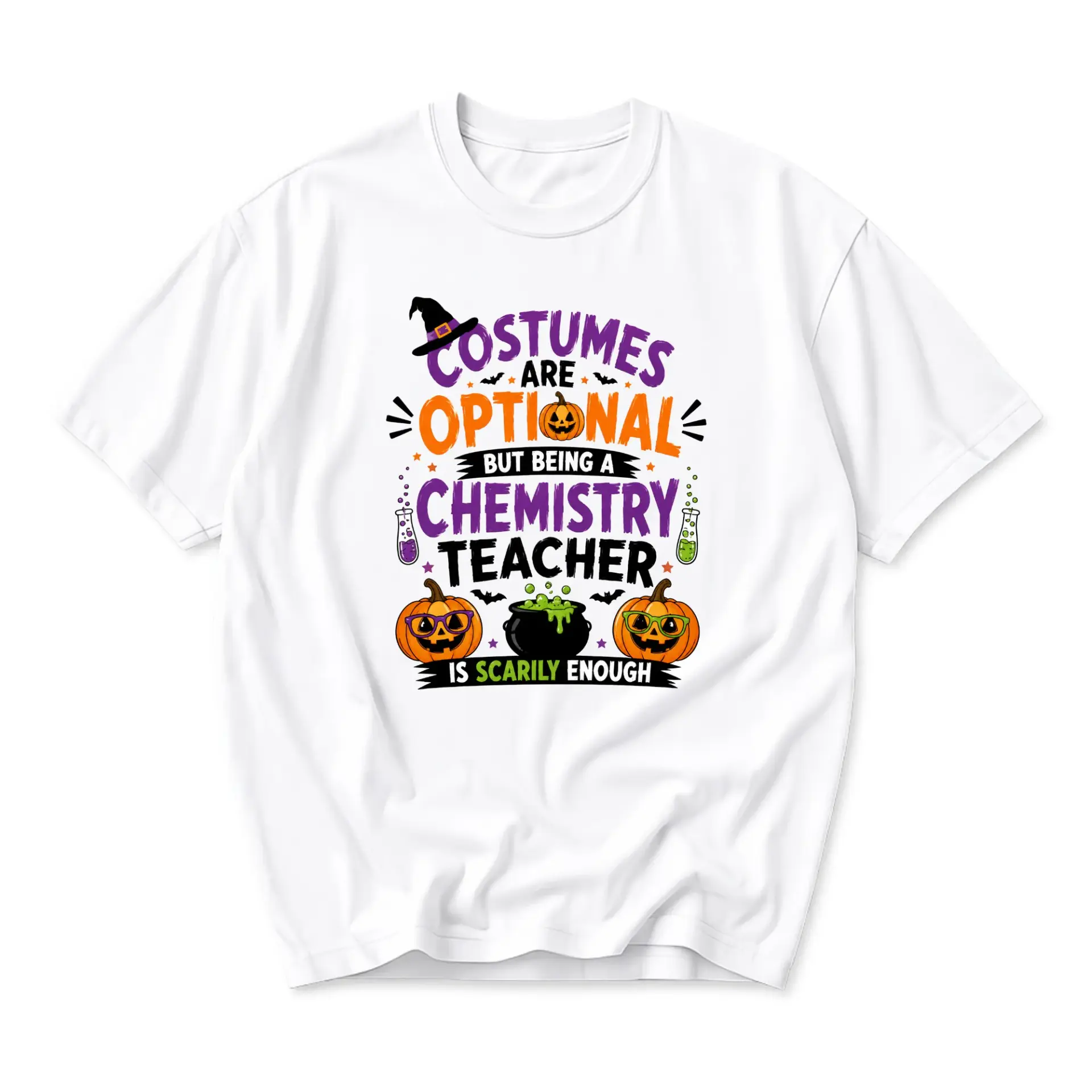 Funny Shirt for Chemistry Teacher Halloween Gift Unisex Graphic Tee with Pumpkin and Cauldron Design for Casual Wear