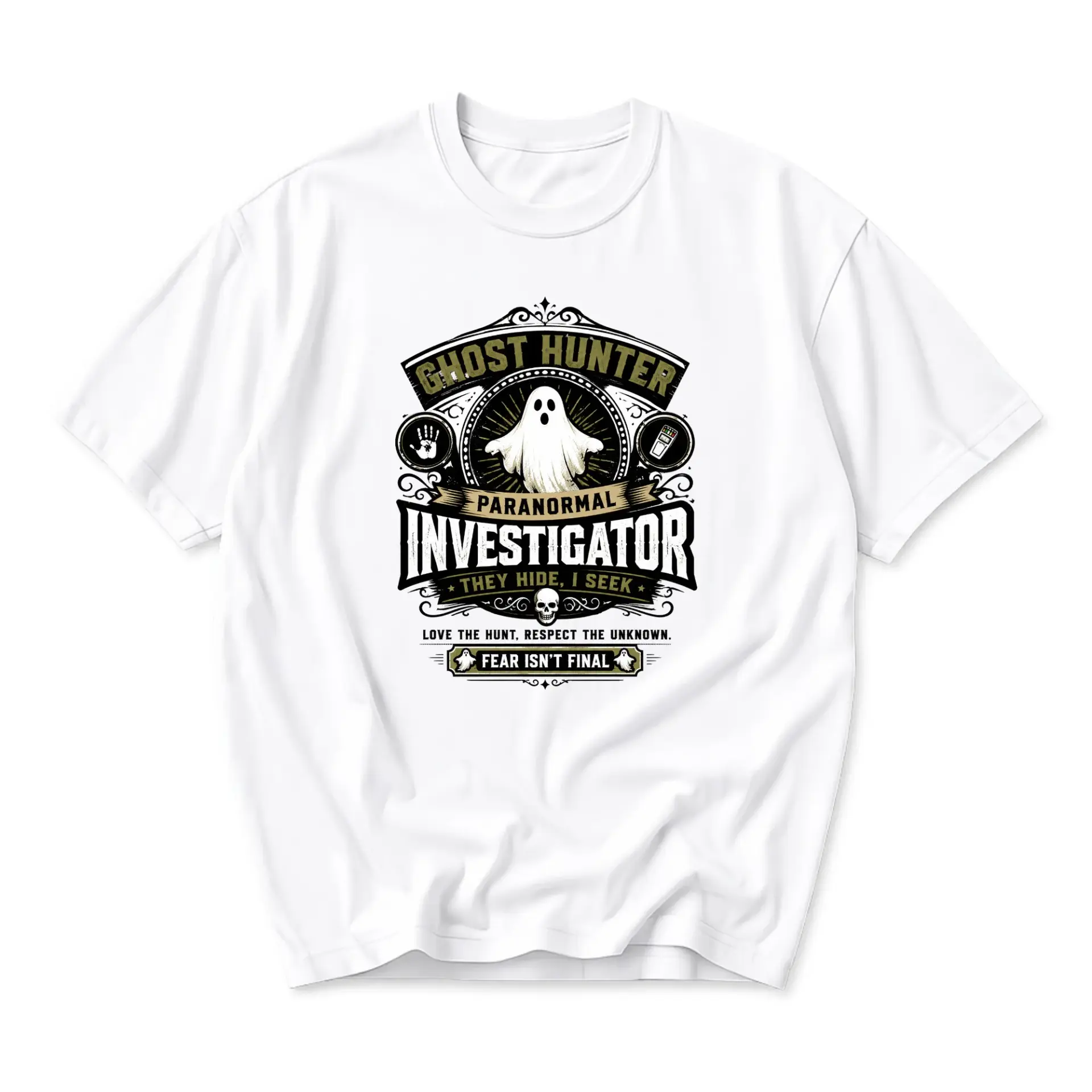 Graphic Tee Ghost Hunter Paranormal Investigator Unisex T-Shirt Casual Everyday Apparel with Spooky Themed Design