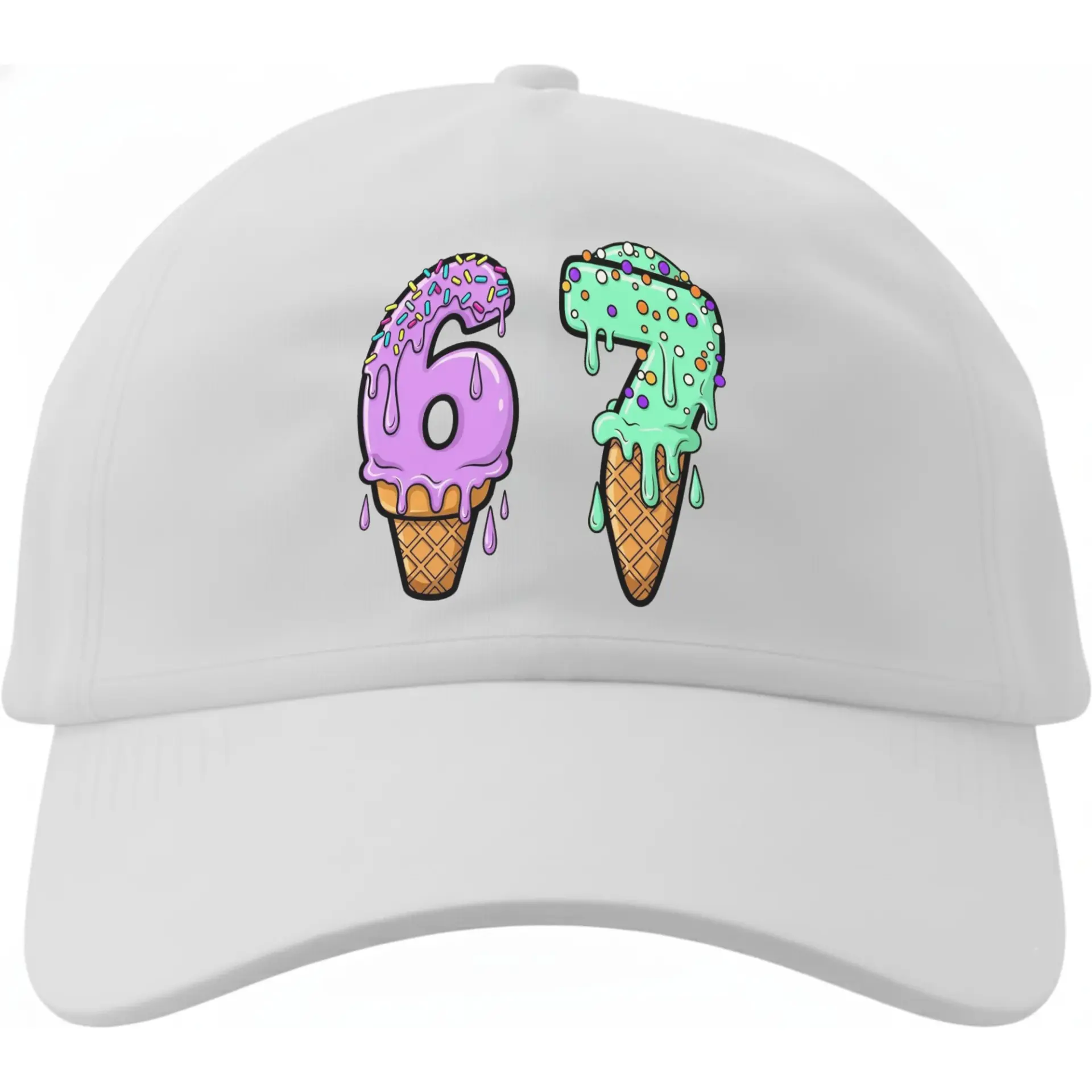 Baseball Cap Featuring Melted Ice Cream Number Sixty Seven Graphic Design Casual Low Profile Cotton Dad Hat for Adults