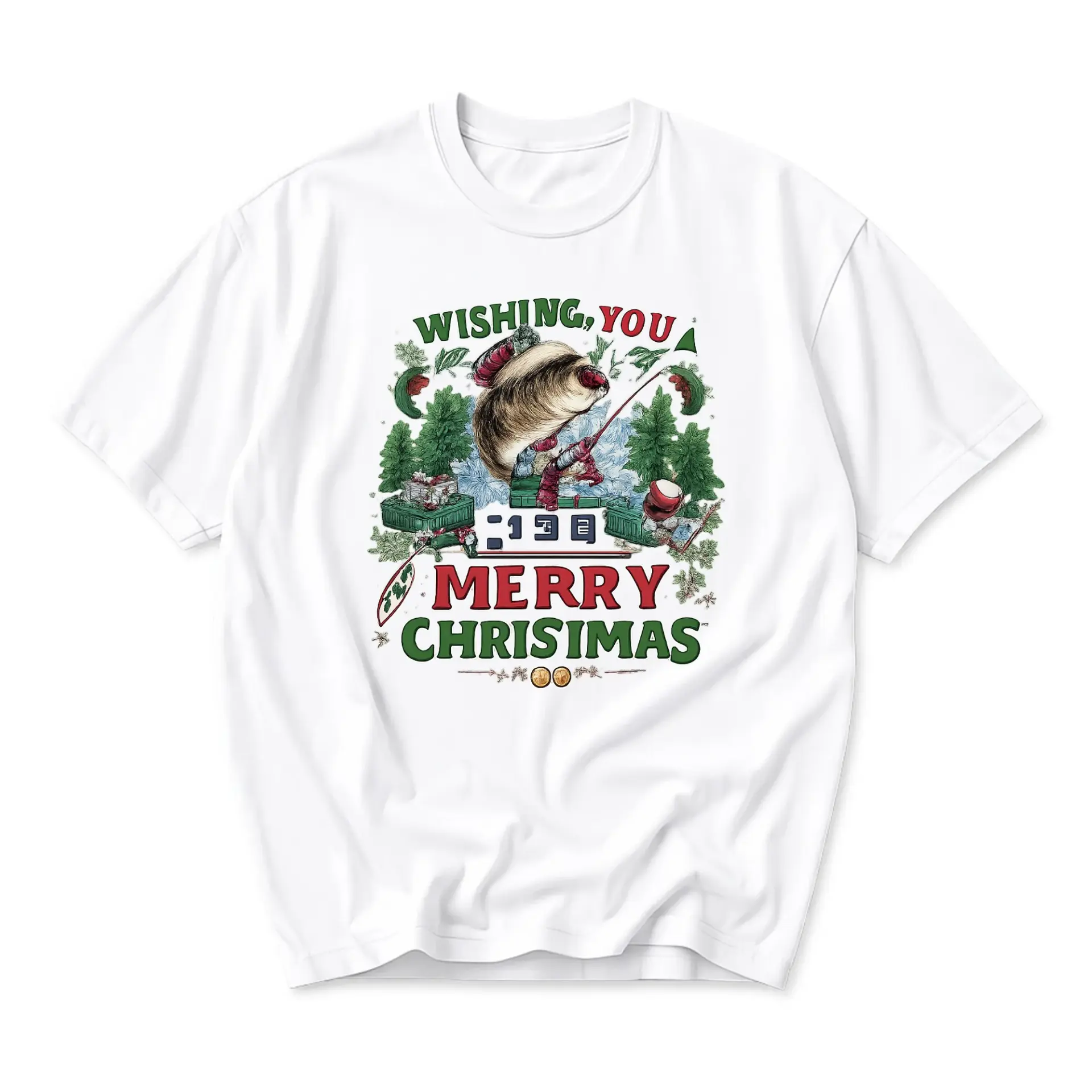 Graphic Tee Unisex Sloth Fishing Holiday Shirt Funny Casual Crew Neck Apparel for Christmas Season