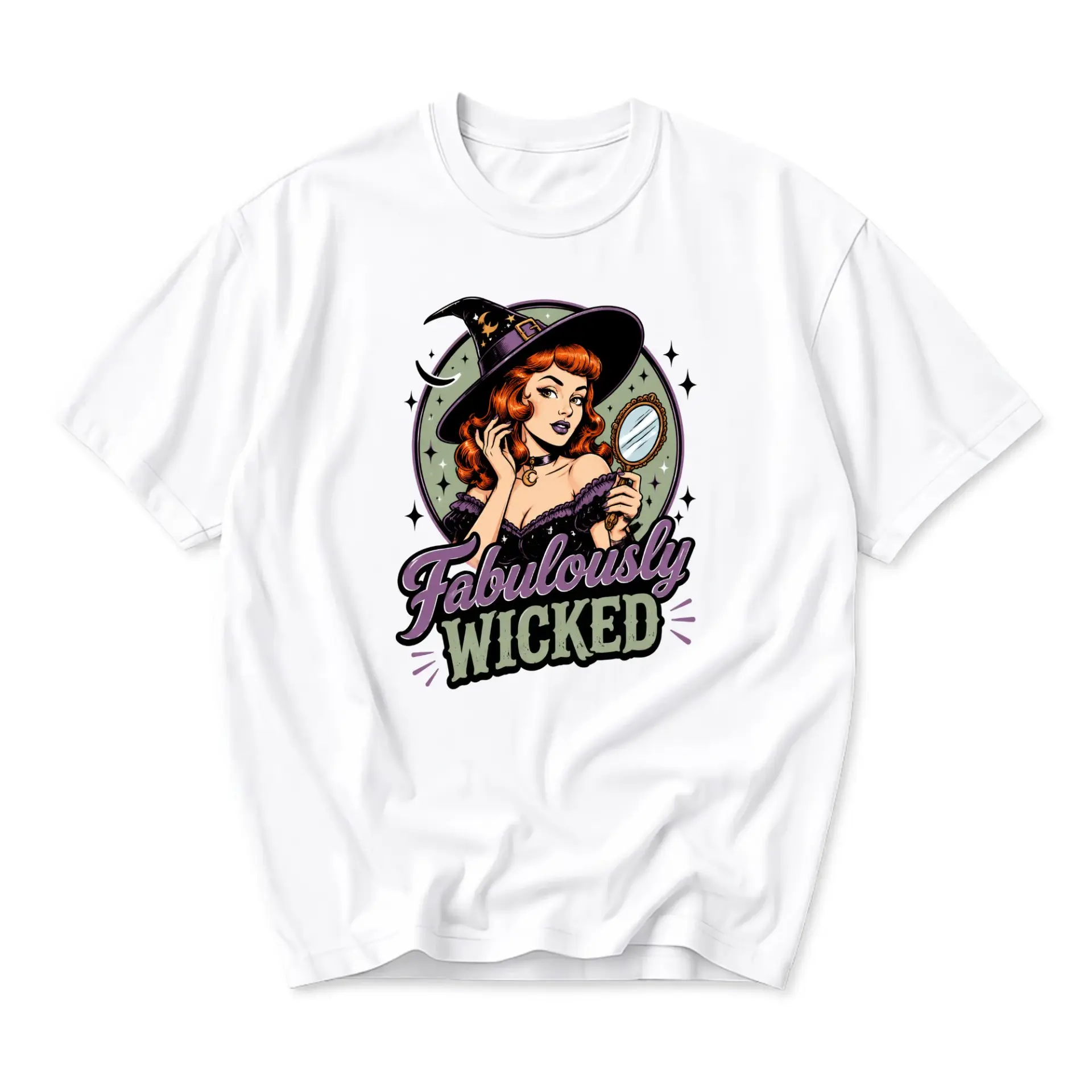 Graphic Tee Fabulously Wicked Witch Illustration Unisex Crew Neck Soft Cotton Blend Casual Short Sleeve Apparel