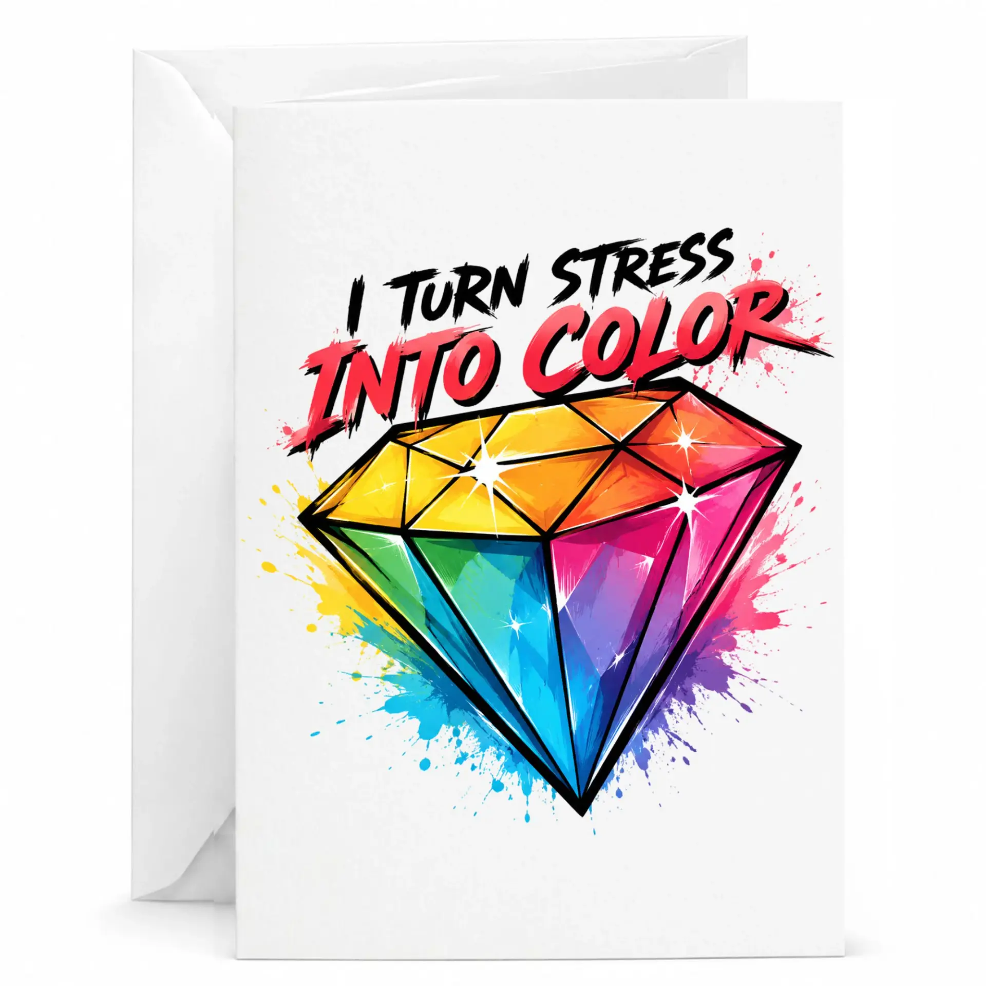 Funny Greeting Card I Turn Stress into Color Art Print Colorful Motivational Design for Friends and Coworkers