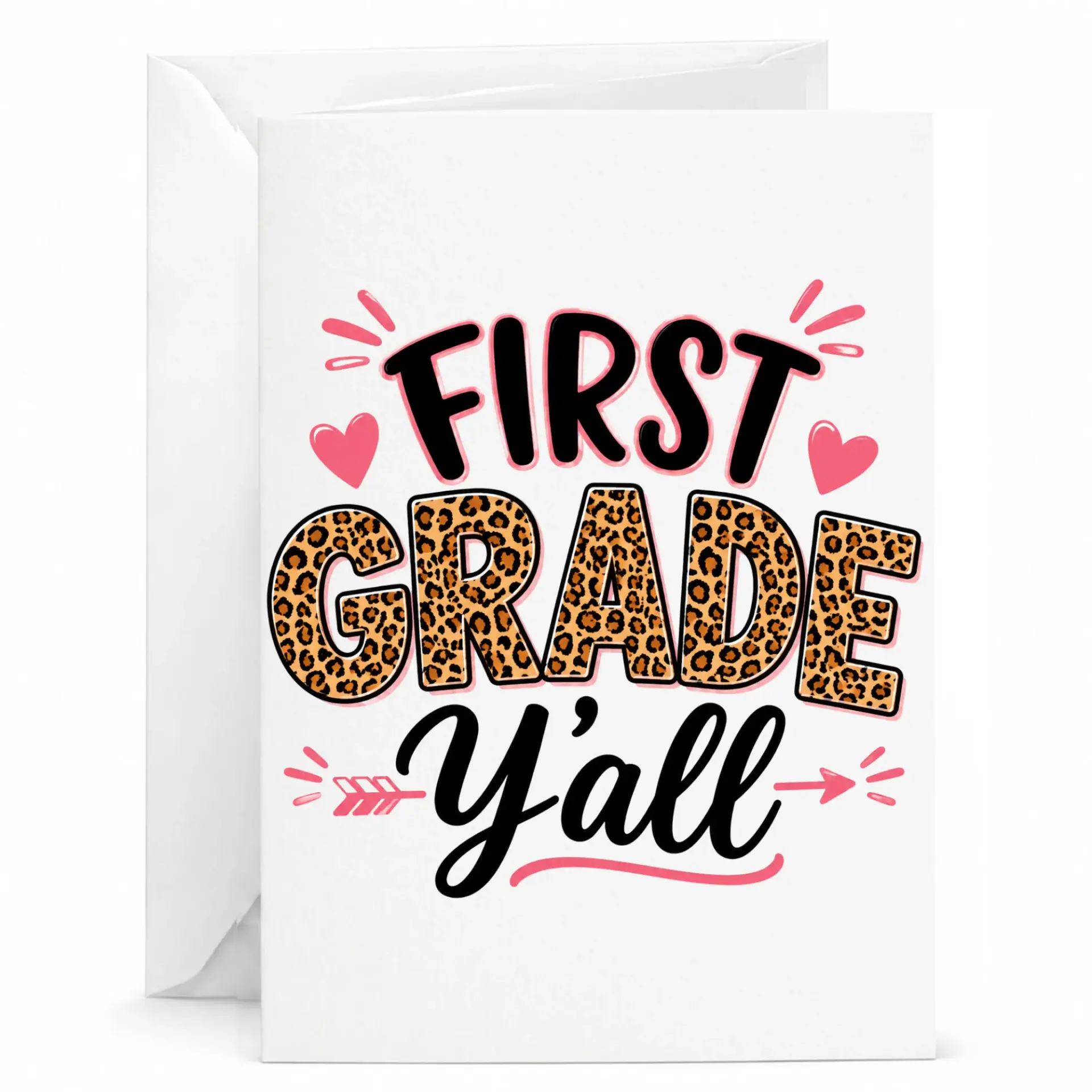 Funny First Yall Greeting Card with Leopard Print Design for Academic Achievement and
