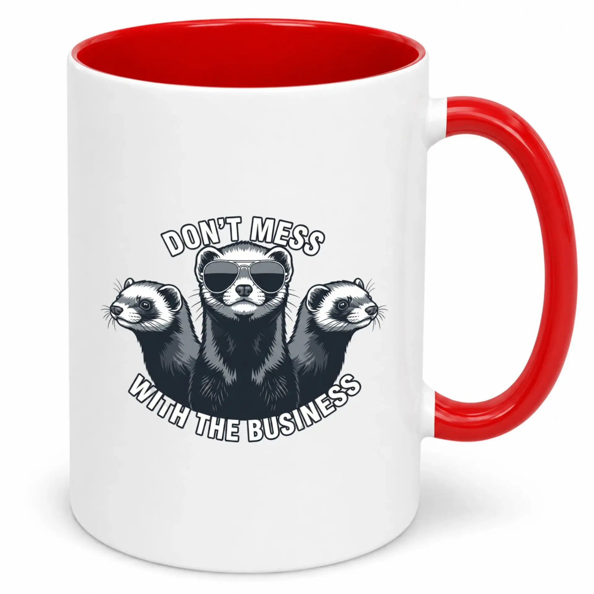 Funny Ferret Ceramic Coffee Mug with "don't Mess with the Business" Design, Unique Animal Pet Lover Gift for Home and Office Kitchen