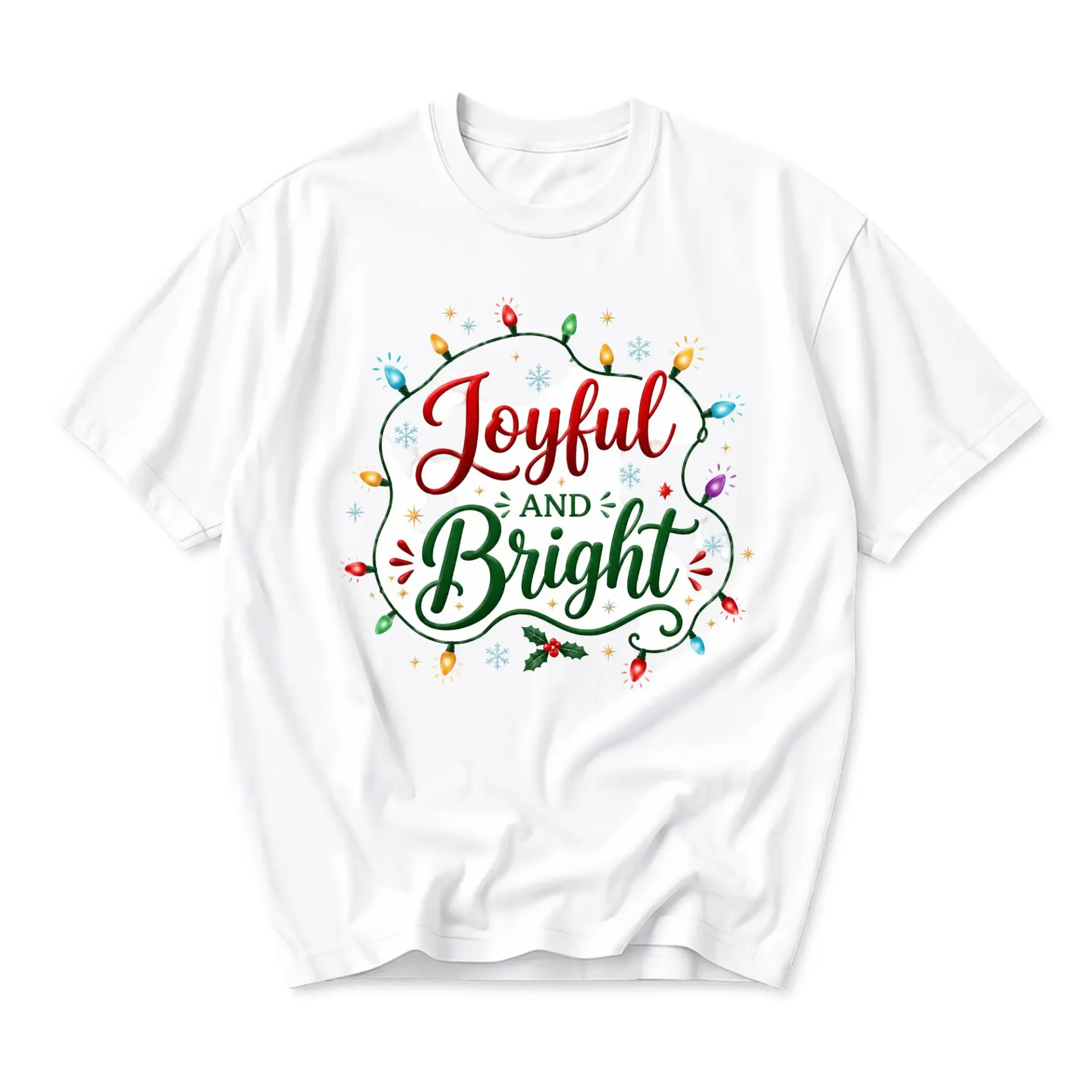 Graphic Tee Joyful and Bright Holiday Lights Print Unisex Crew Neck Casual Everyday Short Sleeve Cotton Blend T-Shirt