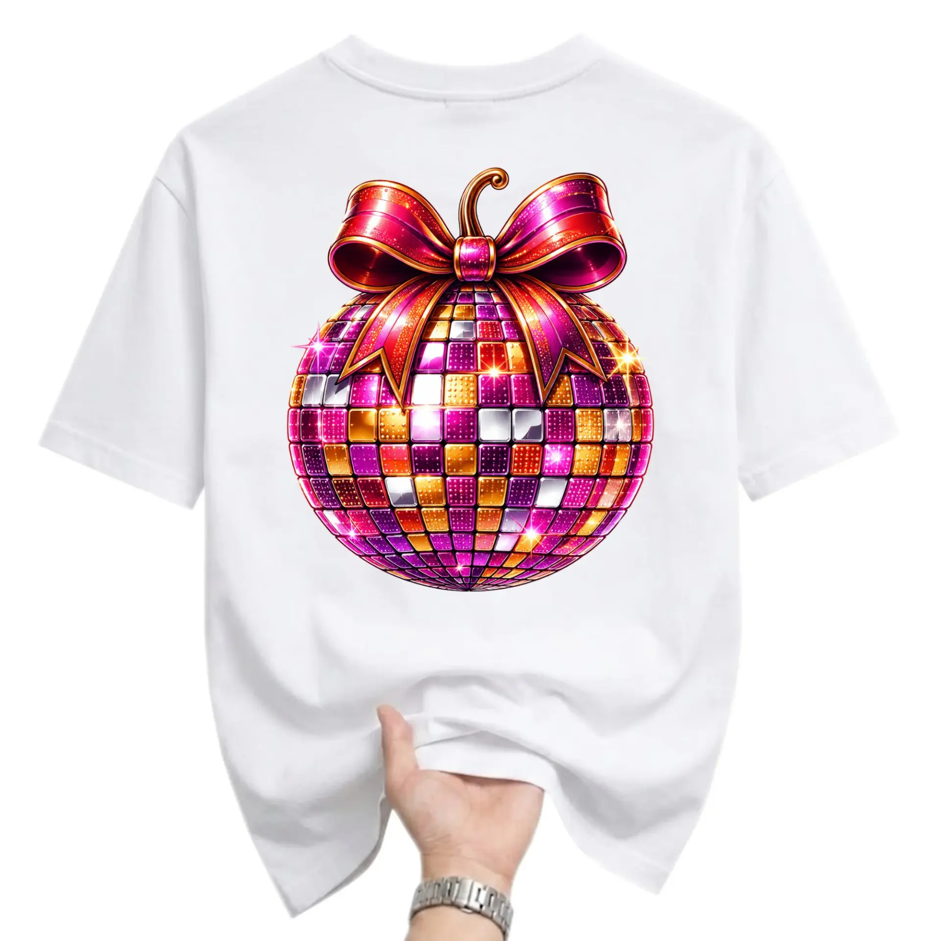 Graphic Tee Disco Ball Ornament T-Shirt Festive Holiday Unisex Crew Neck Shirt Casual Soft Cotton Top for Everyday Wear