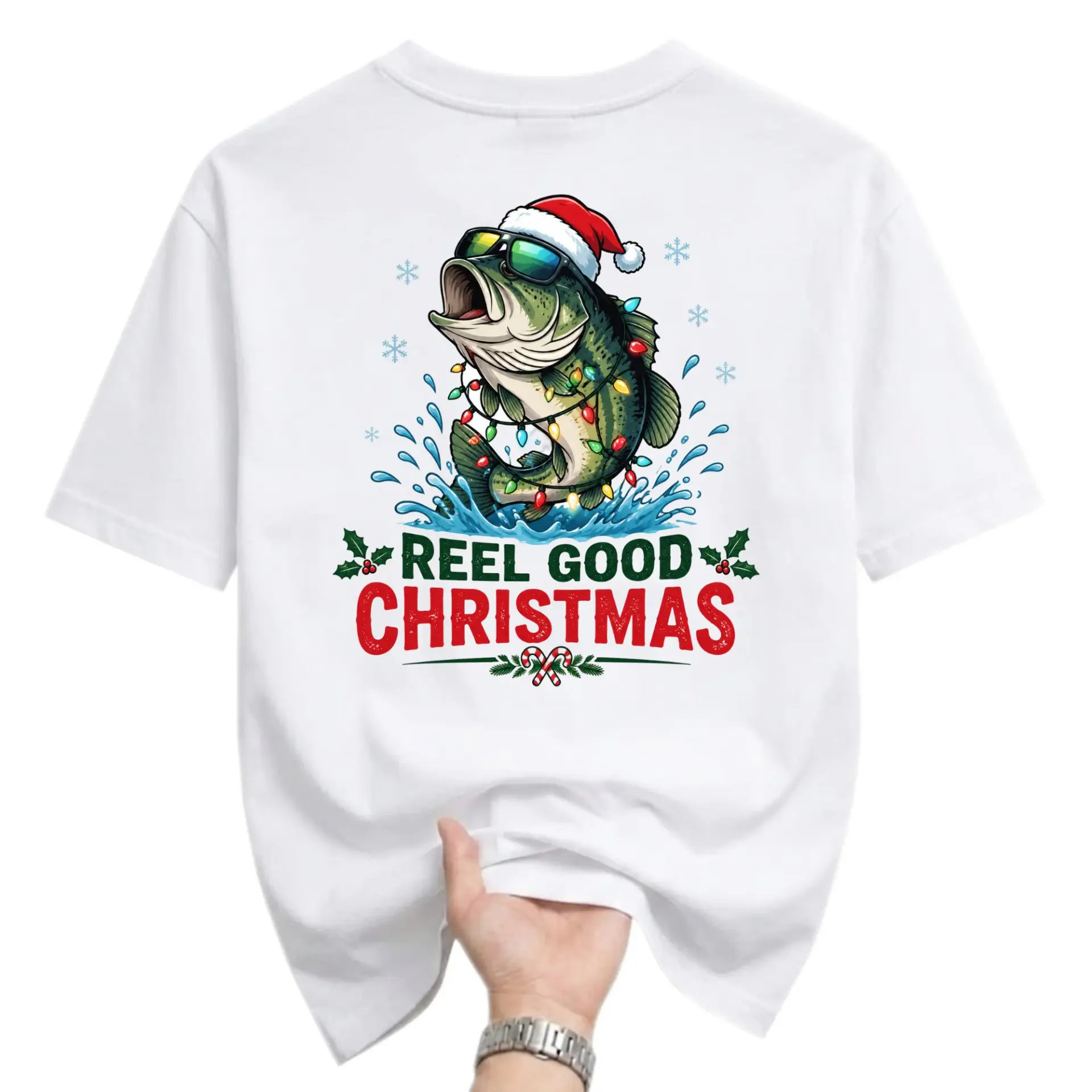 Funny Shirt Reel Good Christmas Fish Graphic Tee Holiday Season Humor Casual Unisex Short Sleeve Crew Neck Top