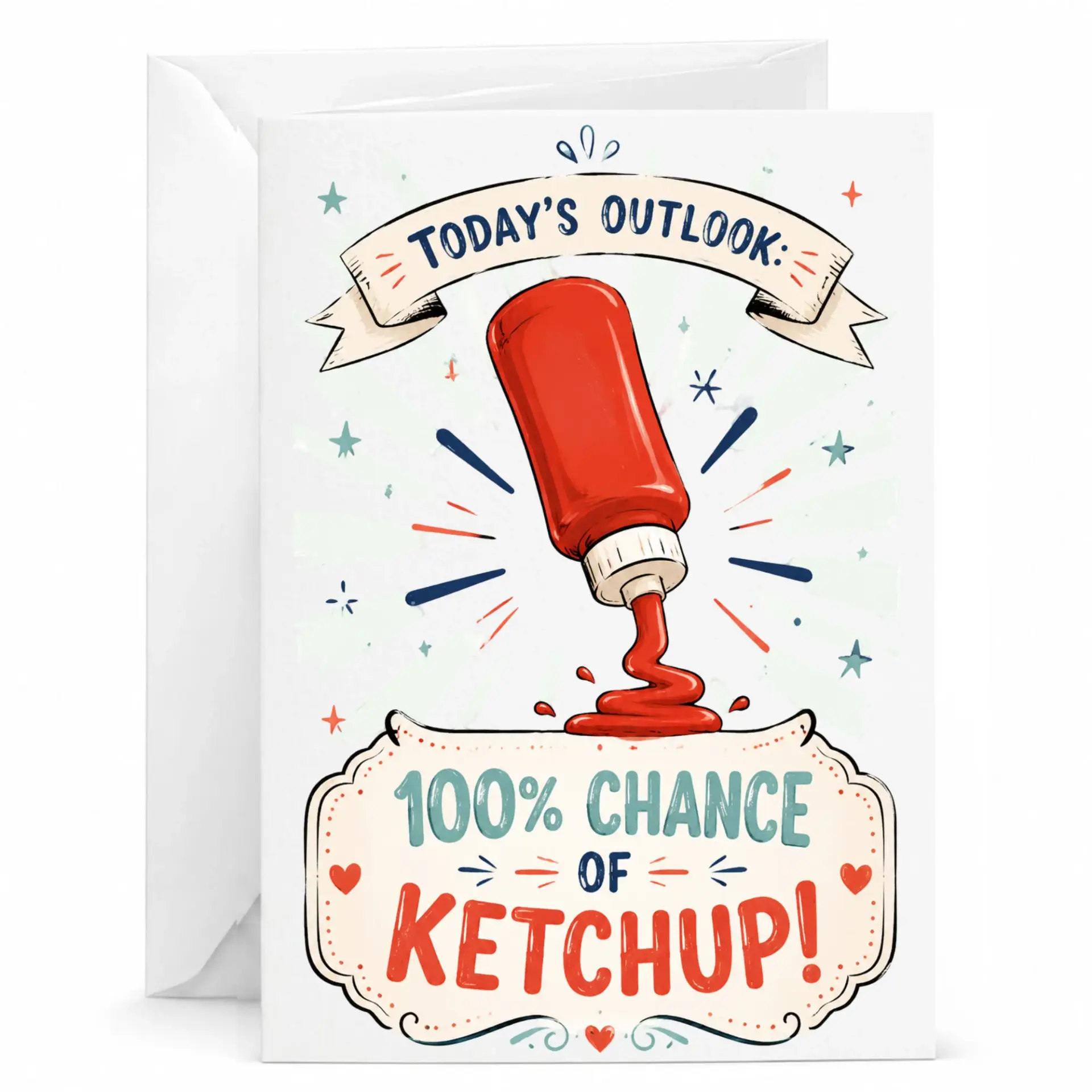 Funny Ketchup Card Today's 100 Percent of Greeting with Matching White Envelope