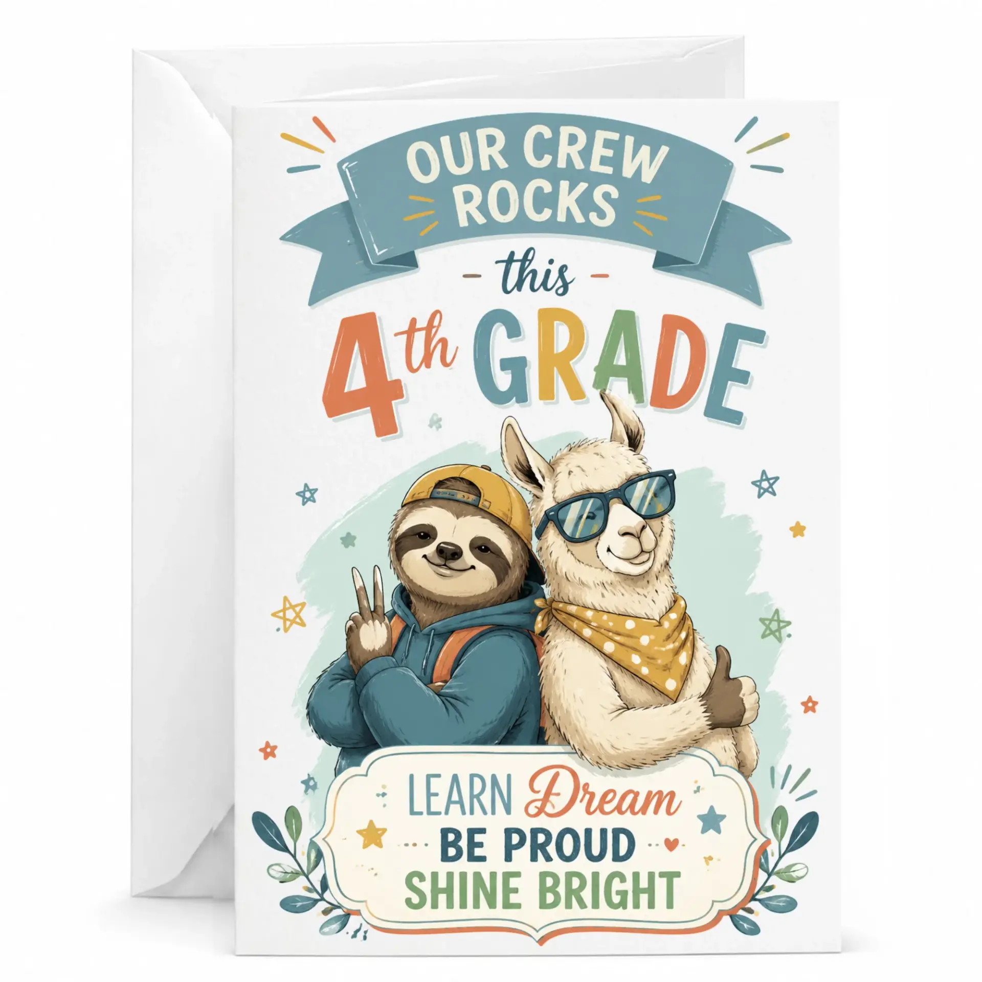 Funny 4th Greeting Card for Encouragement Cool Sloth and Llama Design Academic Achievement