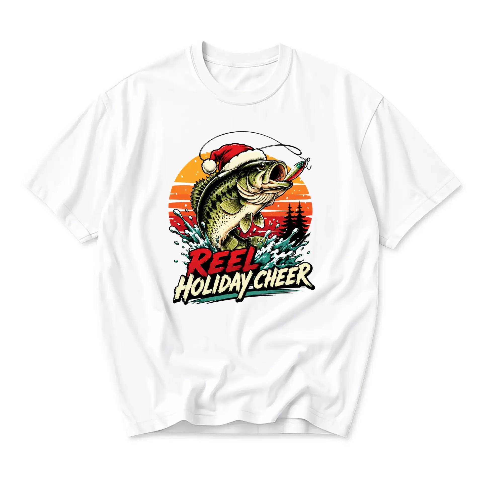 Graphic Tee Reel Holiday Cheer Fishing Shirt Funny Seasonal Apparel for