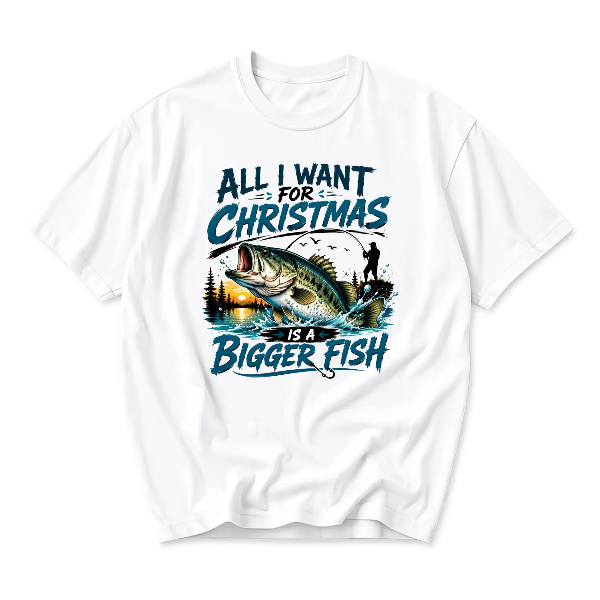 Funny Shirt All I Want for Christmas Is a Bigger Fish Graphic Tee Unisex