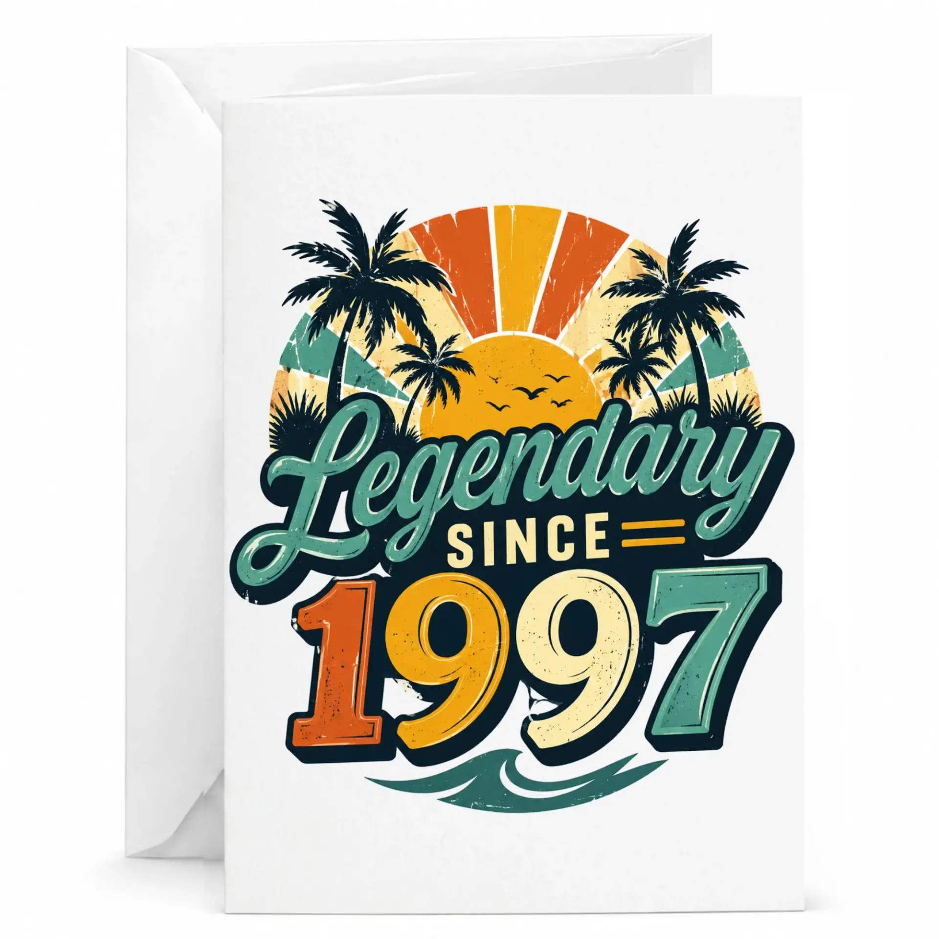 Birthday Card Legendary Since 1997 Retro Palm Tree Vintage Sunset Greeting Card for Milestone Celebration