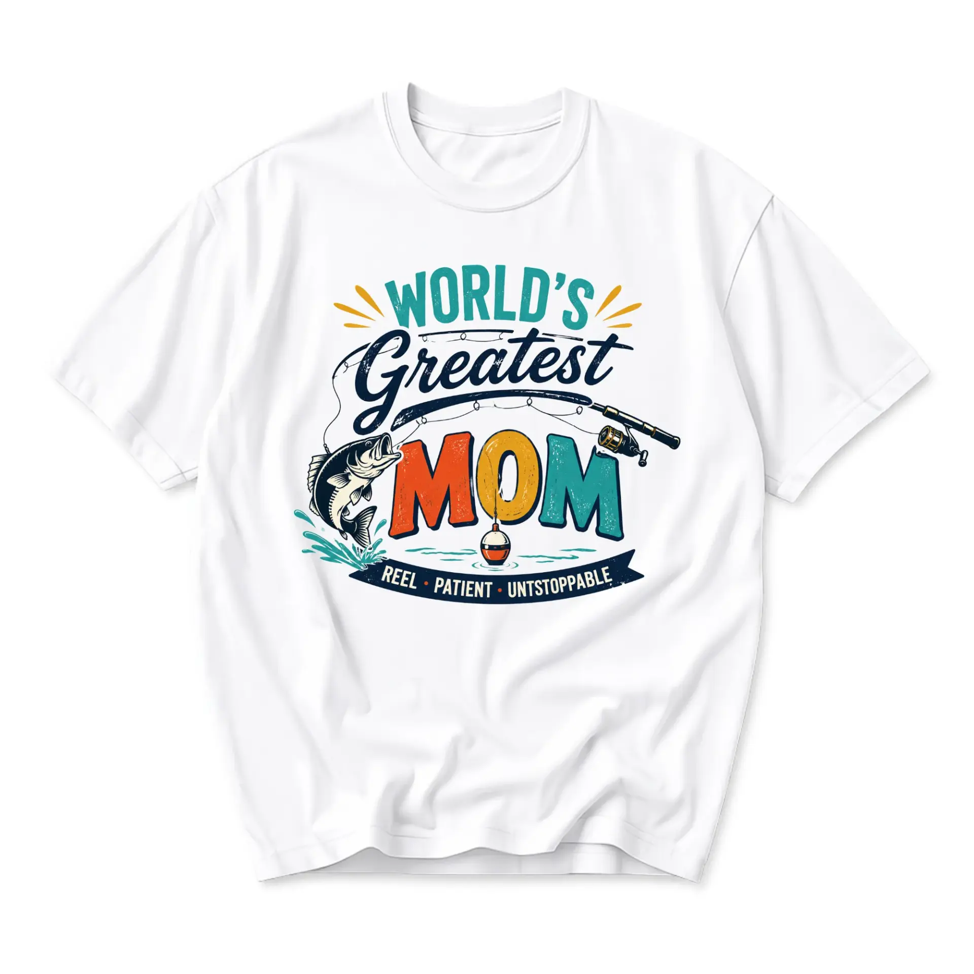 Funny Shirt World's Greatest Mom Fishing Themed Graphic Tee Casual Unisex Crew Neck Top Soft Cotton Print Apparel