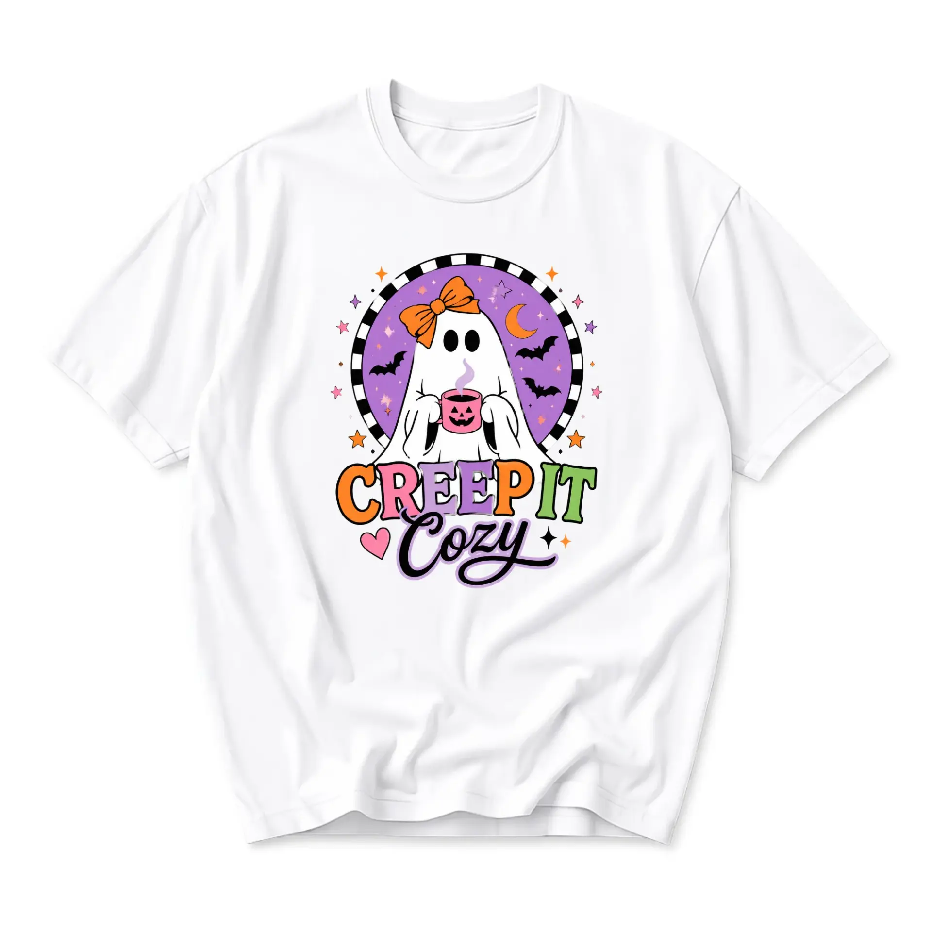 Funny Shirt Creep It Cozy Ghost Graphic Tee Cute Halloween Theme Unisex Crew Neck Short Sleeve Casual Fashion Apparel