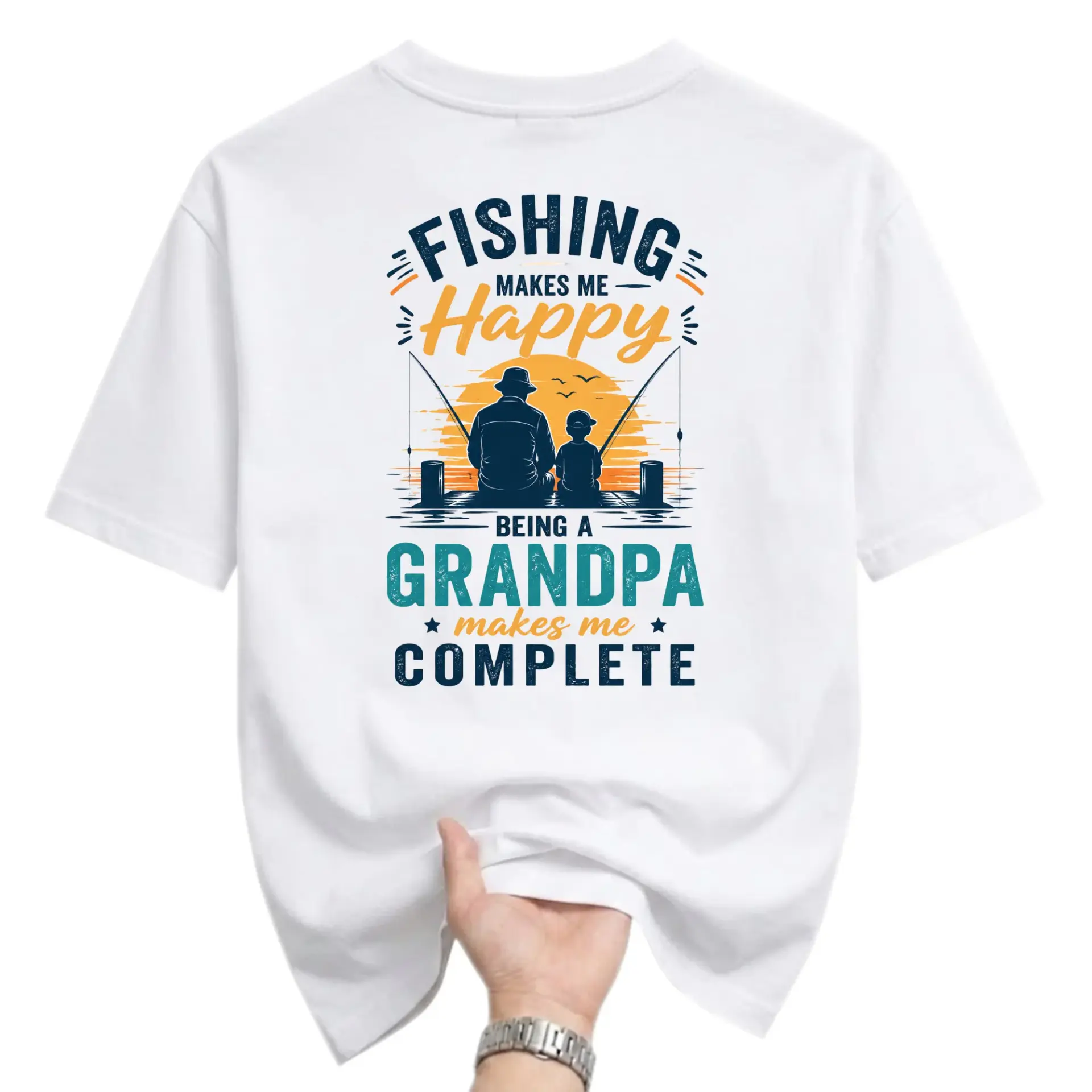 T-shirt Graphic Tee Fishing Makes Me Happy Being a Grandpa Makes Me Complete Unisex Casual Everyday Cotton Apparel