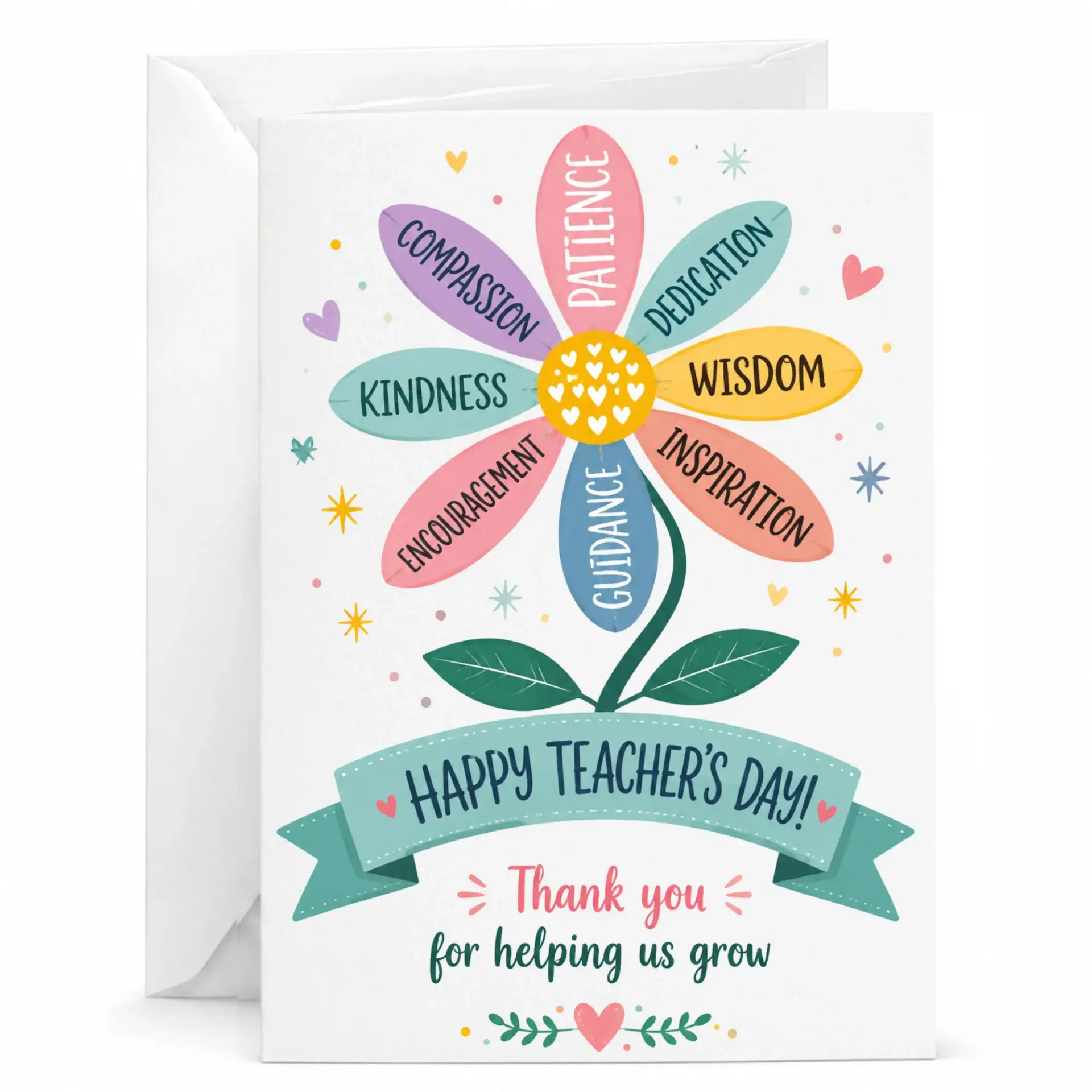 Card for Teacher with Flower Design Inspirational Appreciation Greeting Educators and Mentors