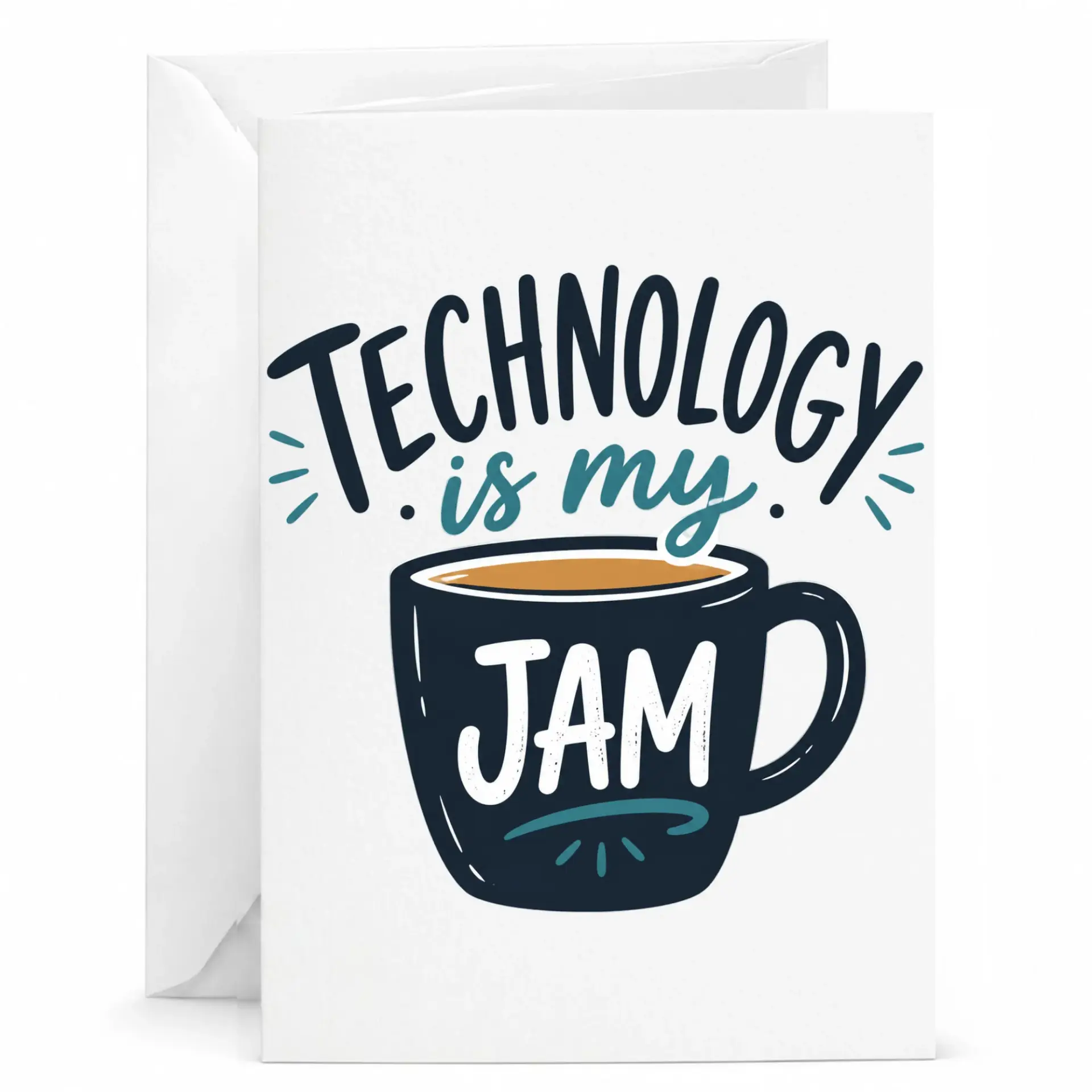 Funny Technology Is My Jam Greeting Card with Matching Envelope for Tech Enthusiast or Coworker Office Humor Gift
