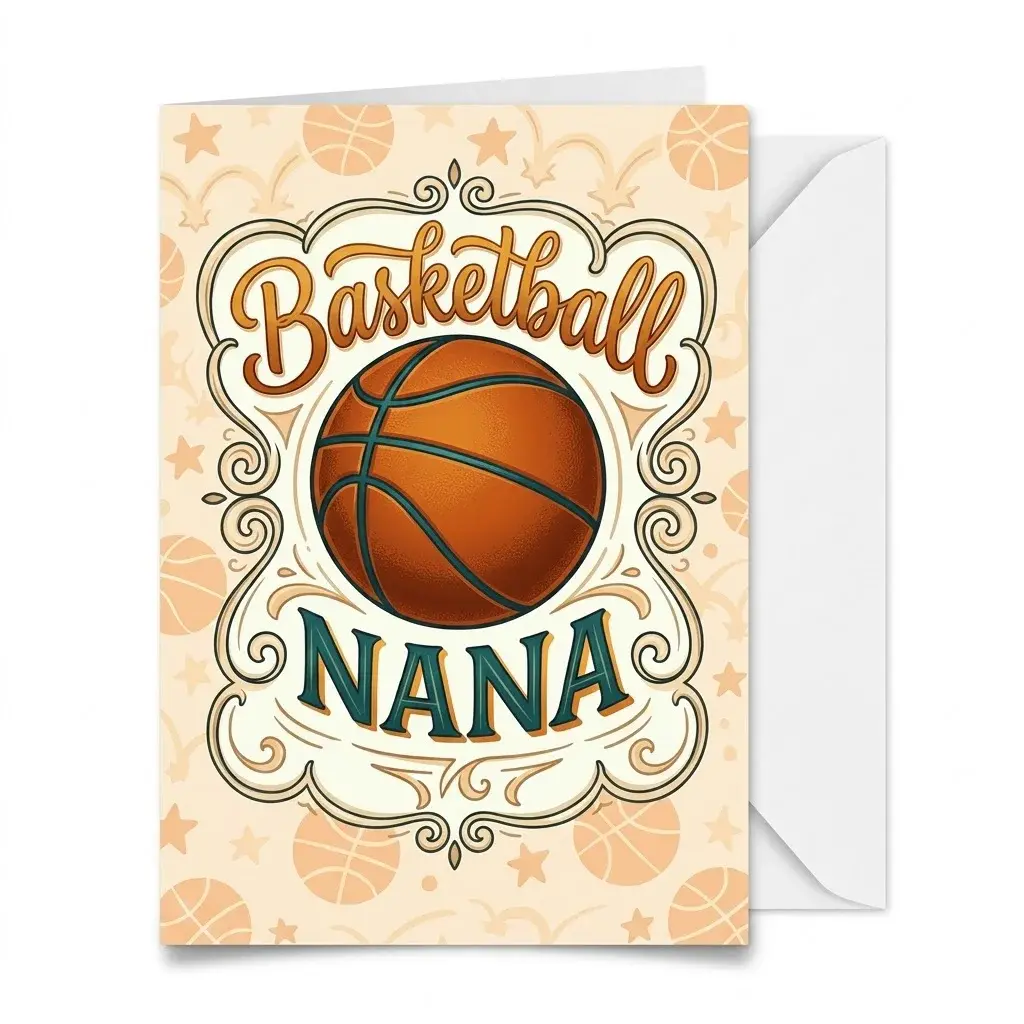 Greeting Card with Envelope Featuring Retro Basketball Nana Graphic Print on Premium Heavyweight Matte Cardstock 5x7 Inch